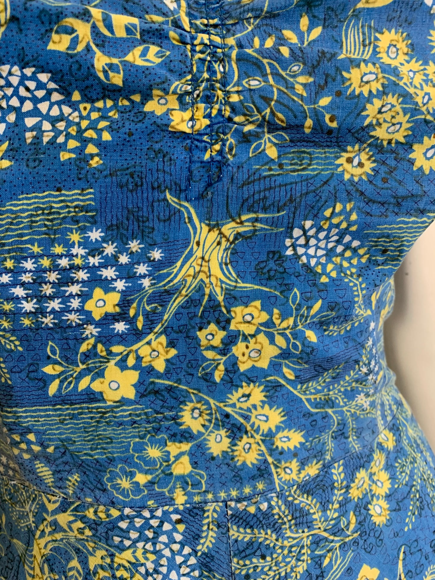 Rare Blue Toile Hawaiian Surf Label Strapless Dress and Bolero circa 1940s