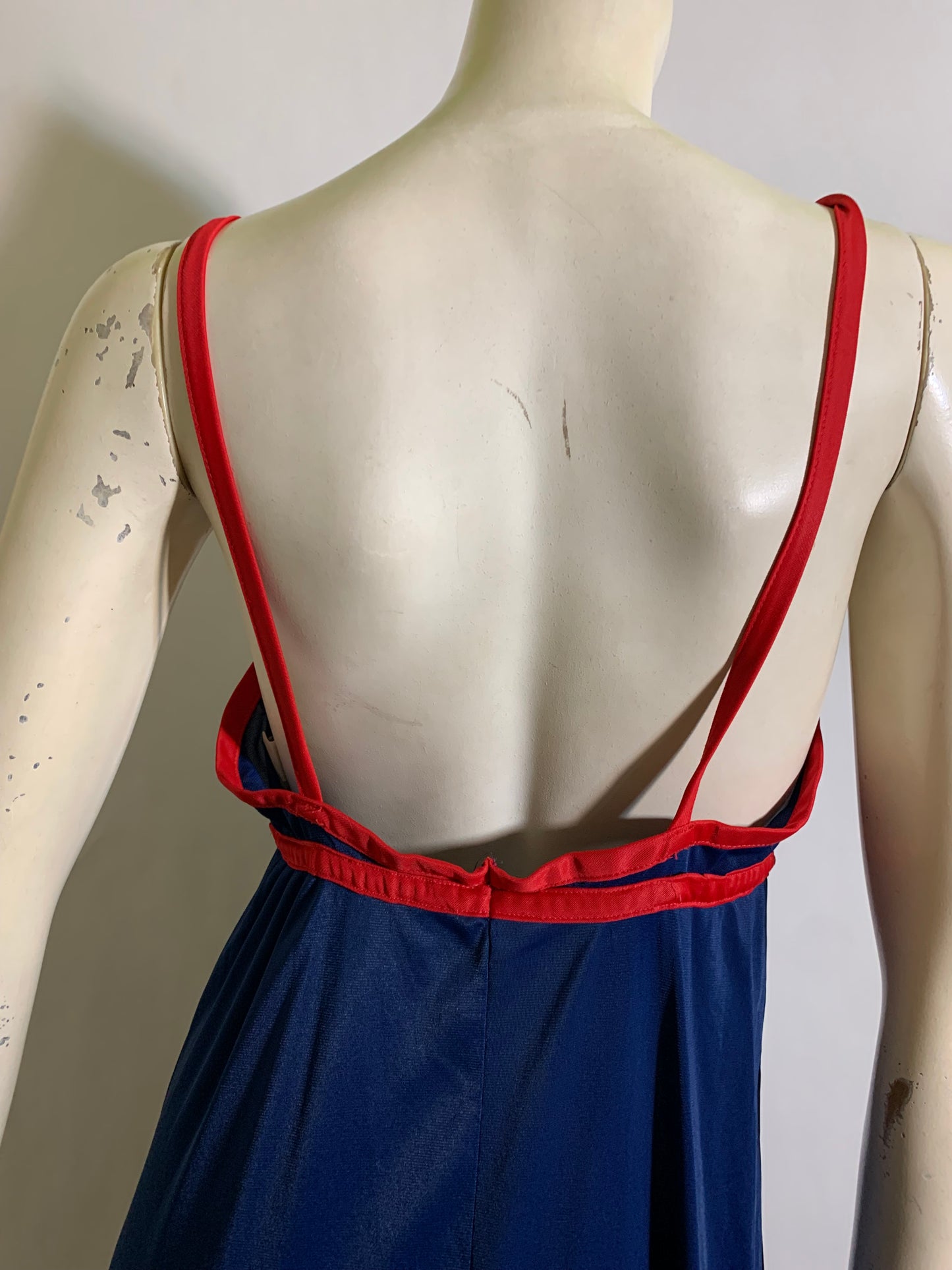 Low Back Red and Blue Nylon Nightgown circa 1970s