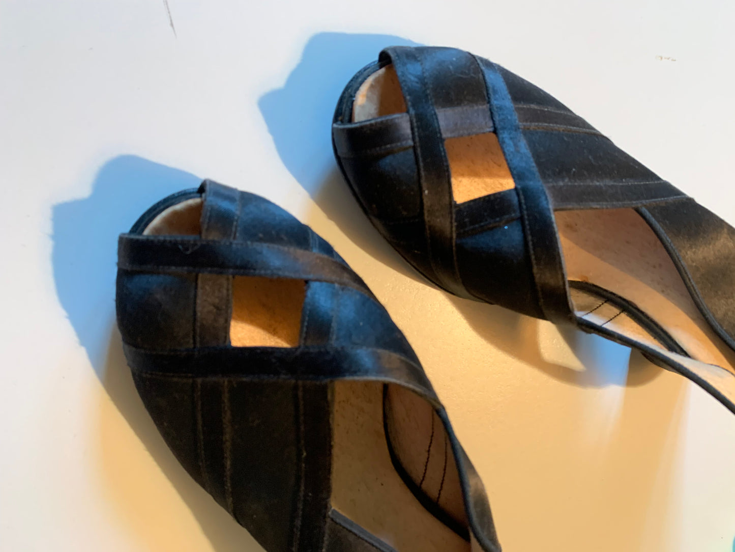 Black Silk Peep Toe Slingback Boudoir Slippers circa 1940s