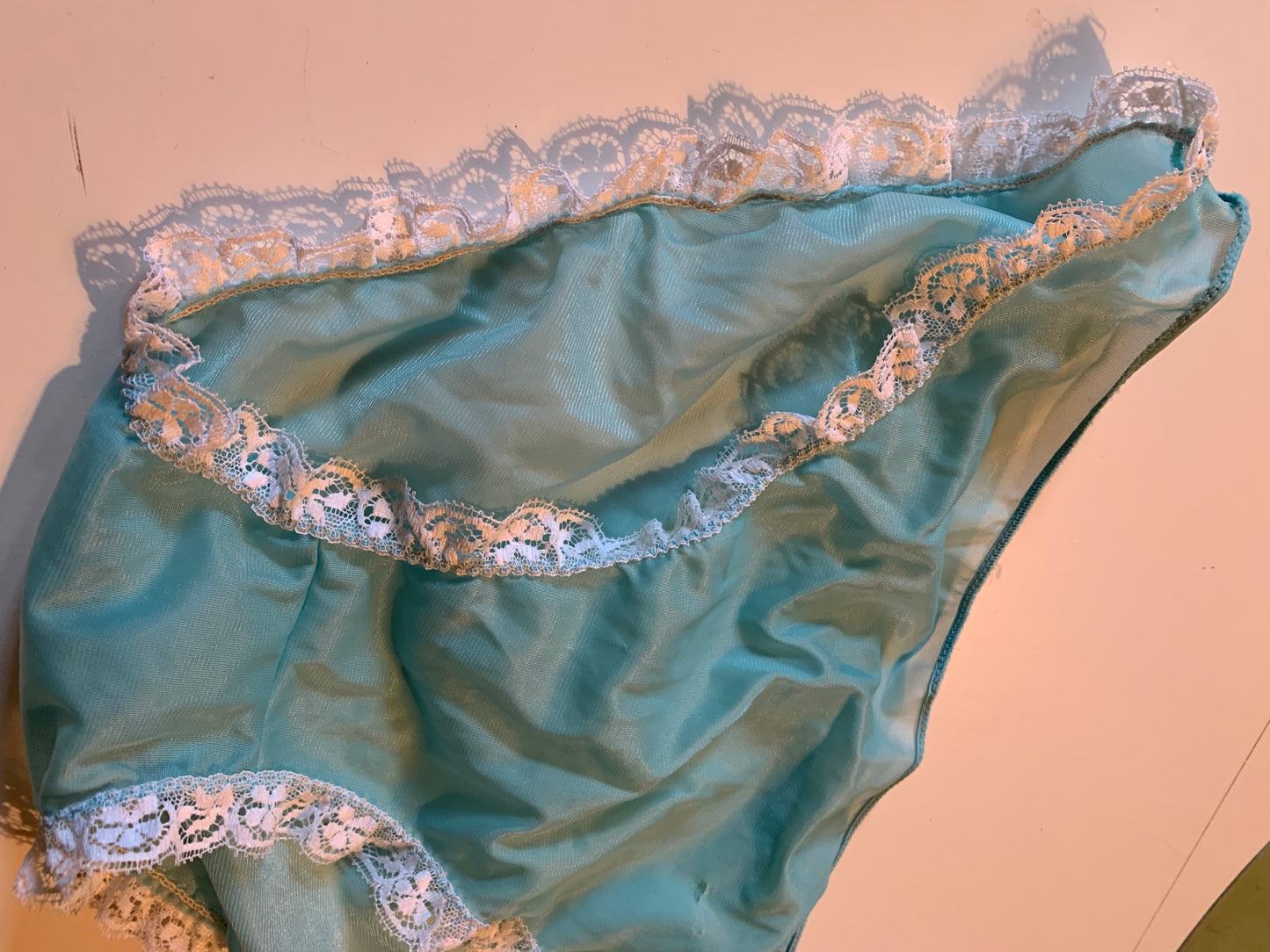 Aqua Blue Sheer Nylon Lace Trimmed Pajama Panties circa 1960s