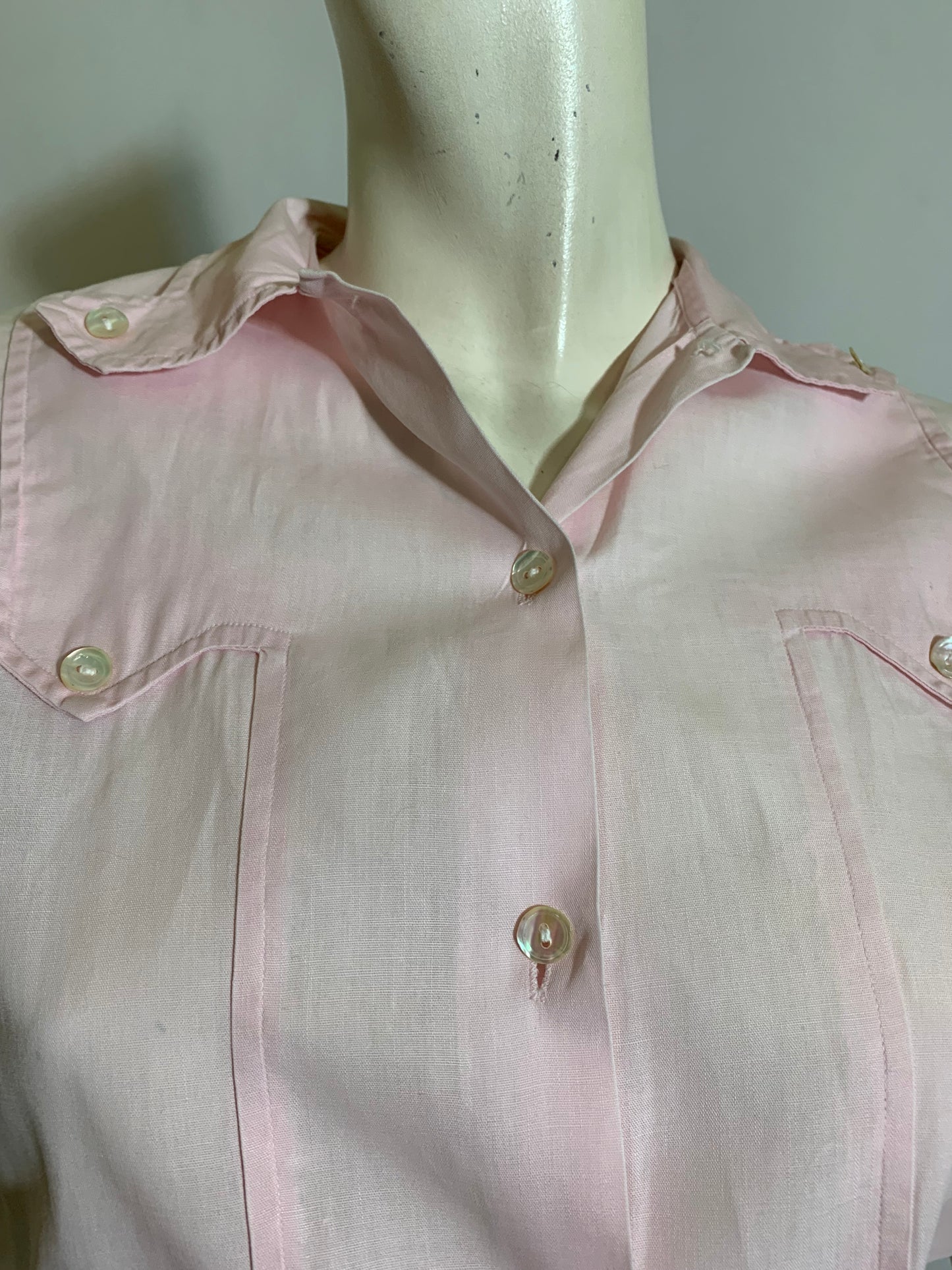 Pale Pink Puff Sleeve Cotton Blouse circa 1960s