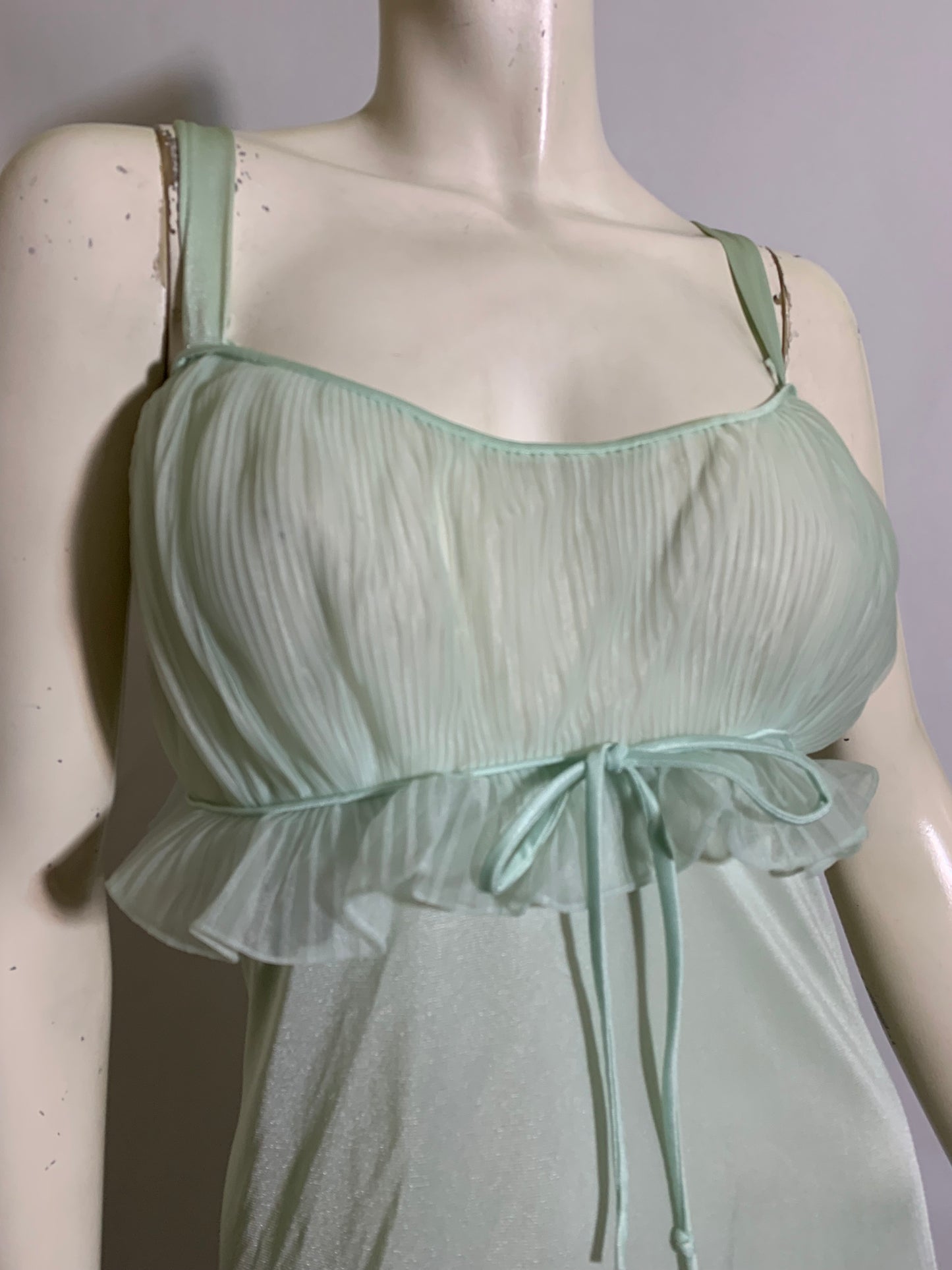 Pleated Bodice Nylon Long Nightgown with Chiffon circa 1960s