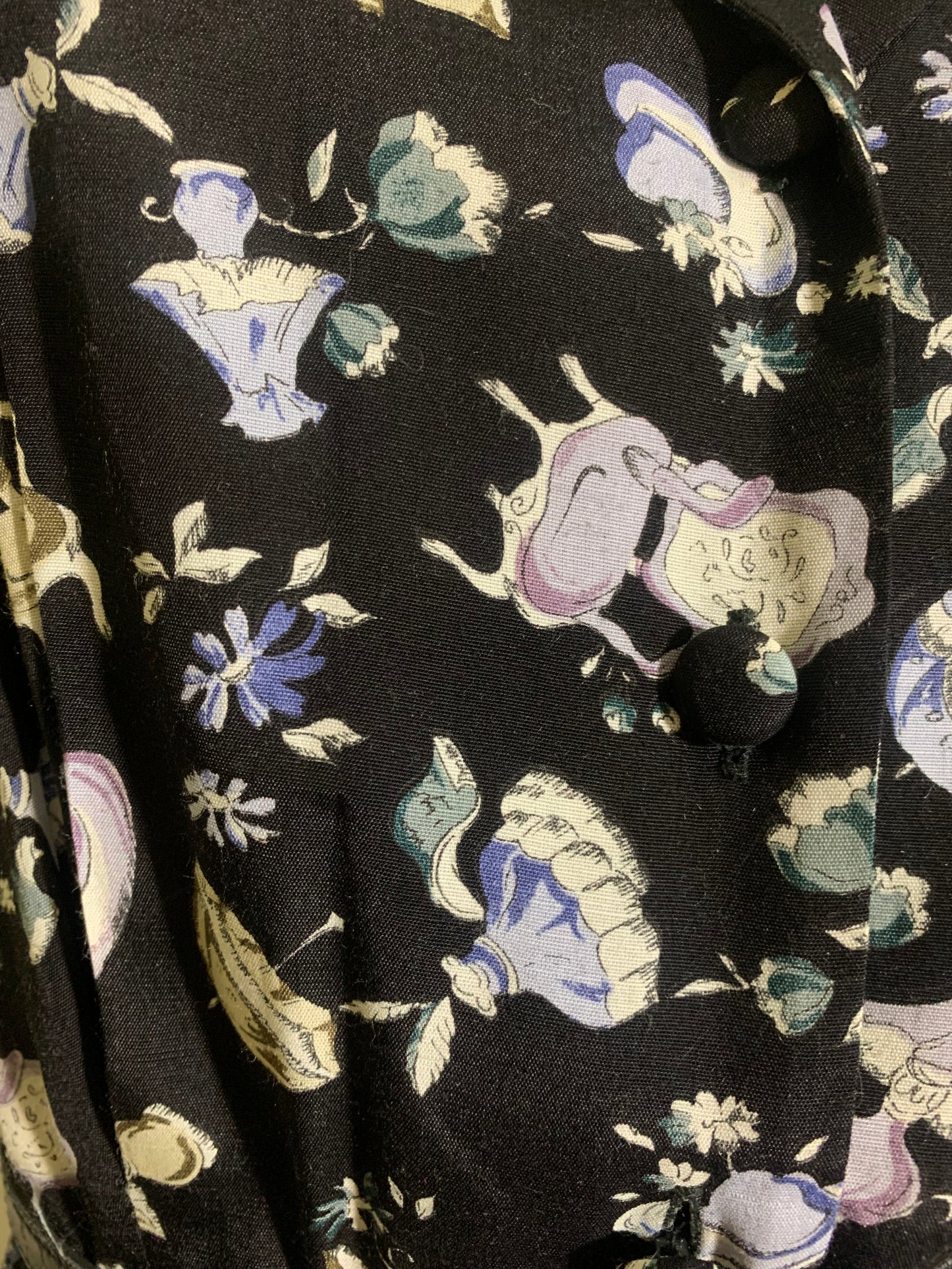 Victorian Lifestyle Novelty Print Rayon 40s Style Dress circa 1980s