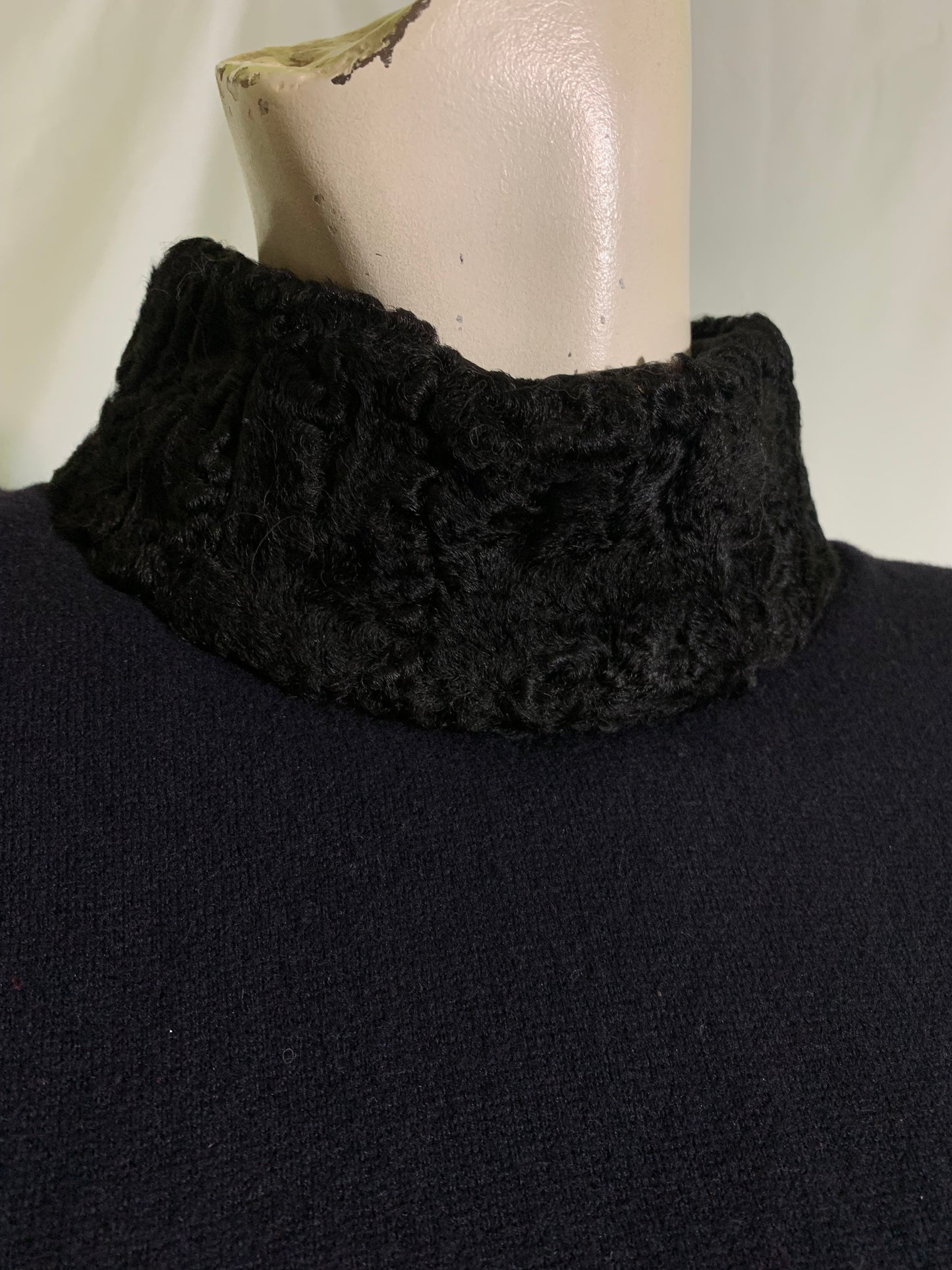 Midnight Blue Cashmere and Fur Pullover Top Shoulder Pads circa 1990s