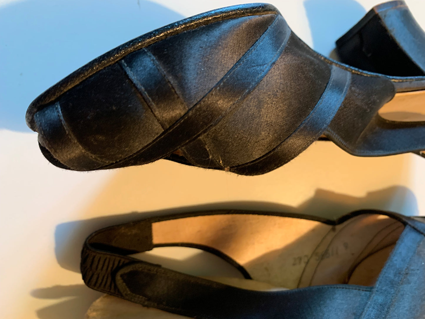 Black Silk Peep Toe Slingback Boudoir Slippers circa 1940s