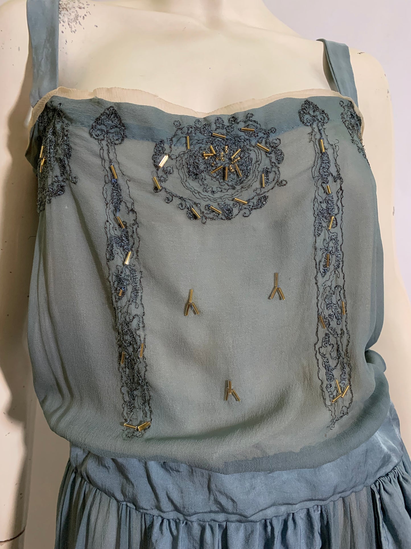 Soft Sky Blue Silk Beaded Cocktail Dress circa 1920s