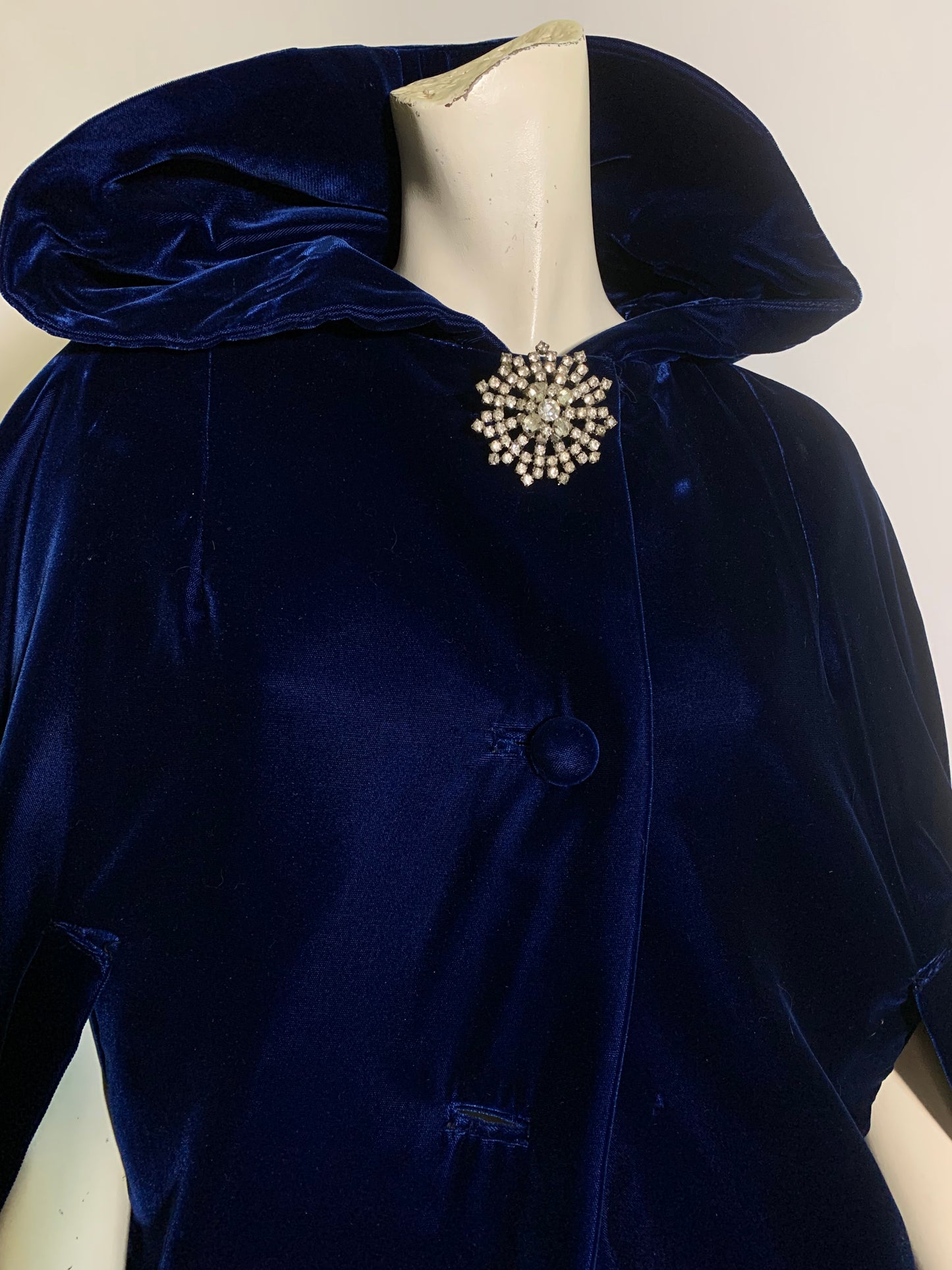 Deep Sapphire Blue Velvet Hooded Cloak circa 1960s