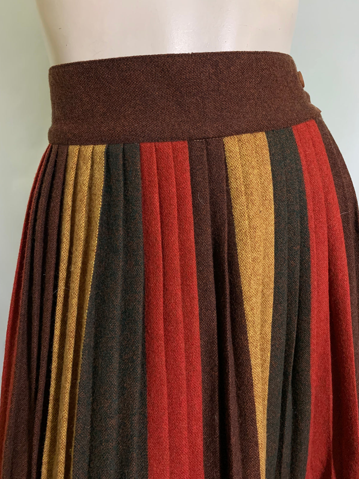 Fall Colors Vertical Striped Wool Pleated Skirt circa 1940s