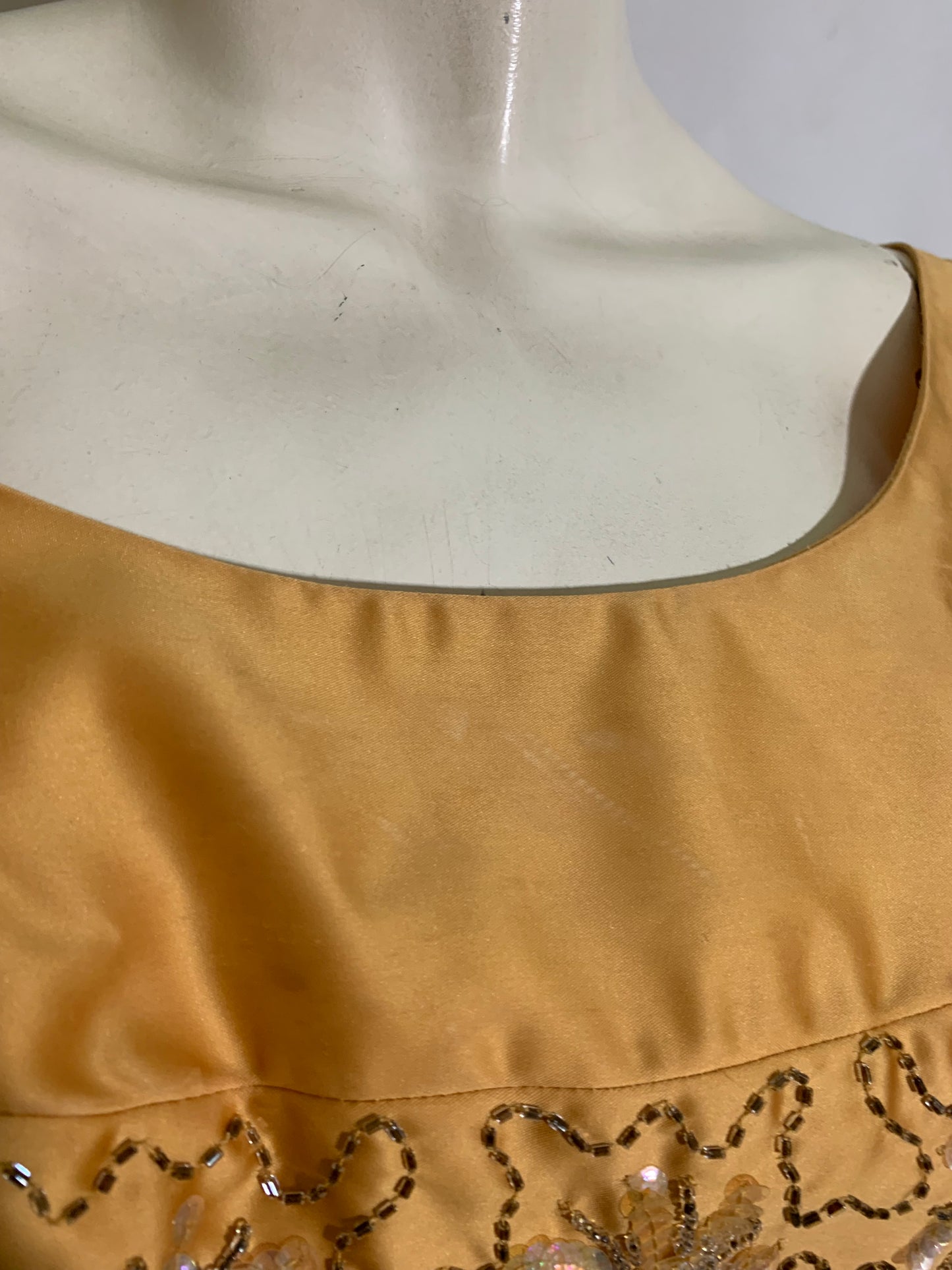 Golden Satin Cocktail Dress with Beading and Sequins circa 1960s