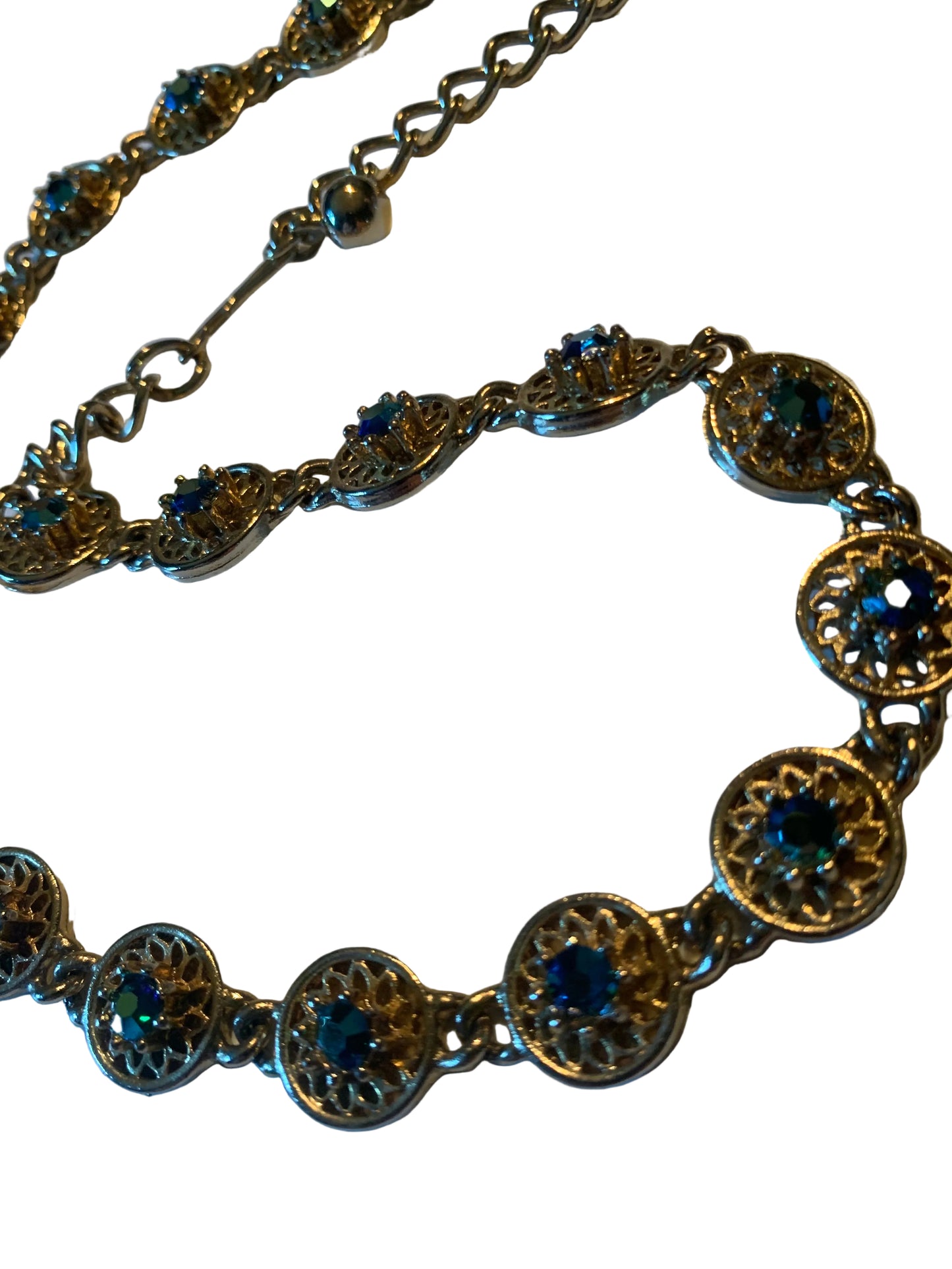 Blue Green Aurora Borealis Chain Necklace circa 1960s