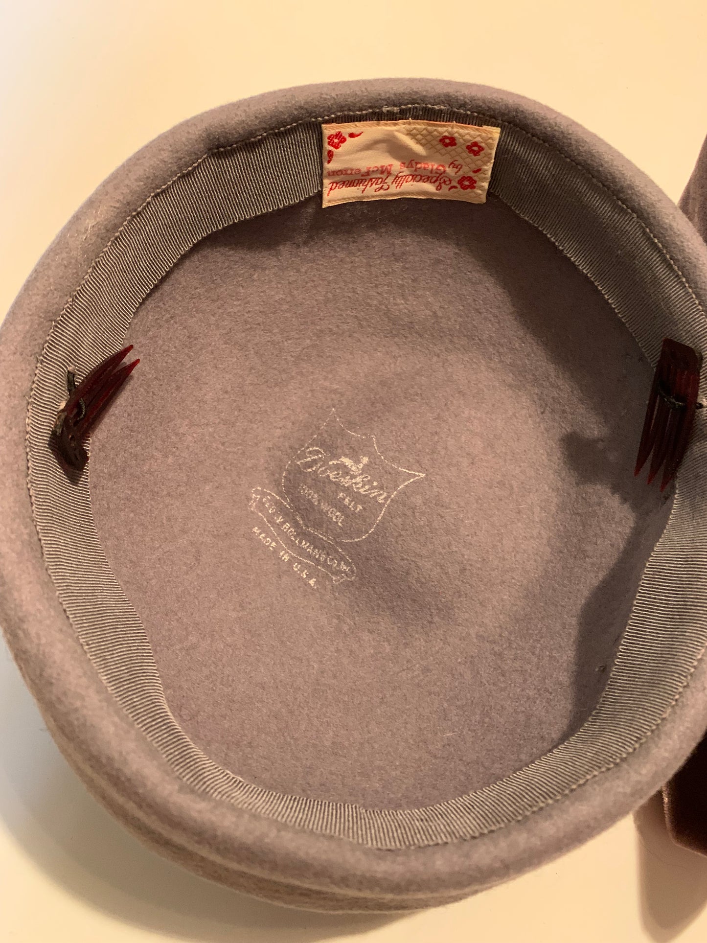 Fawn Felted Wool Pillbox Hat with Velvet Bow circa 1960s