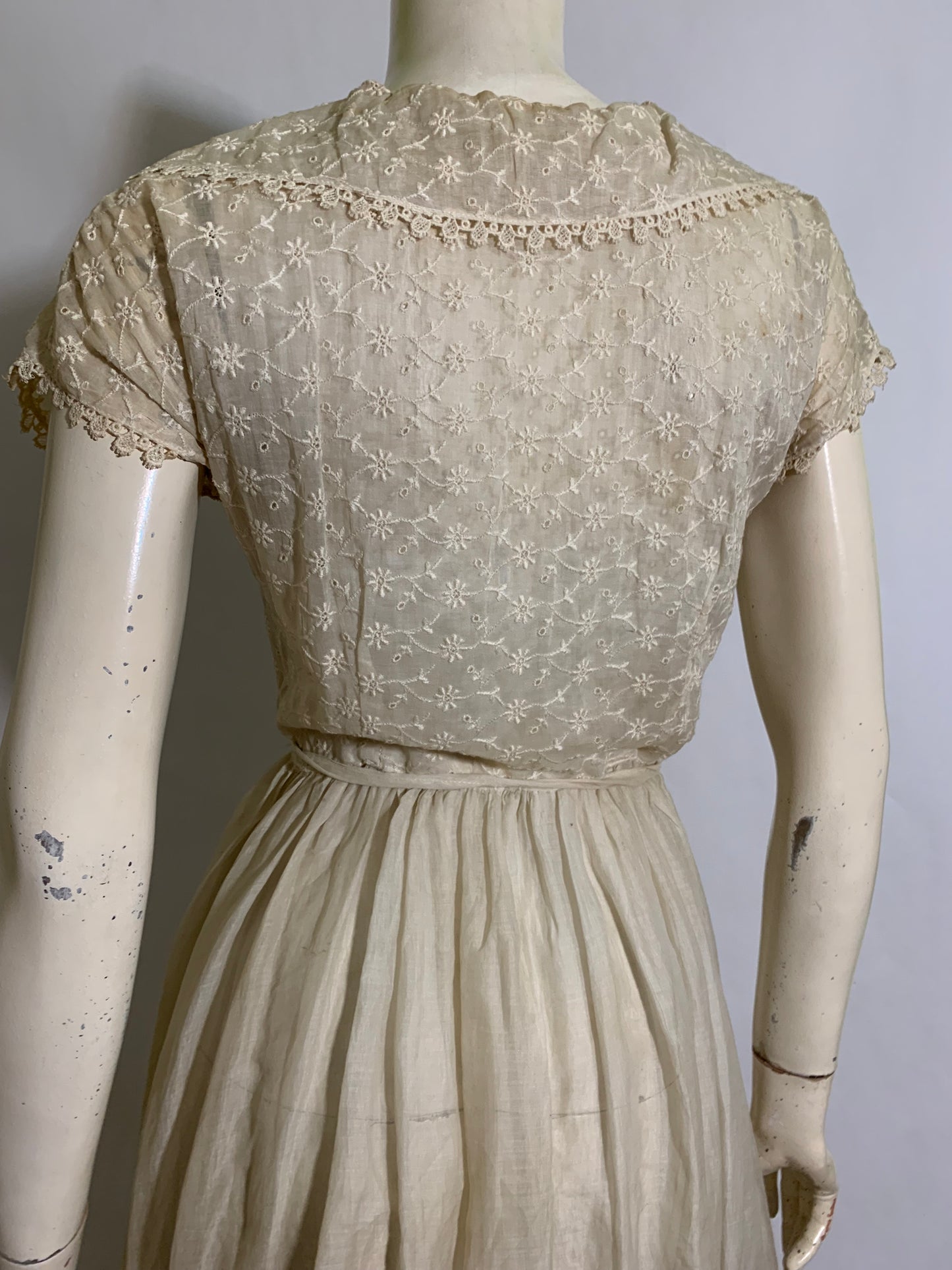 Sheer Embroidered Off White Dress circa 1940s