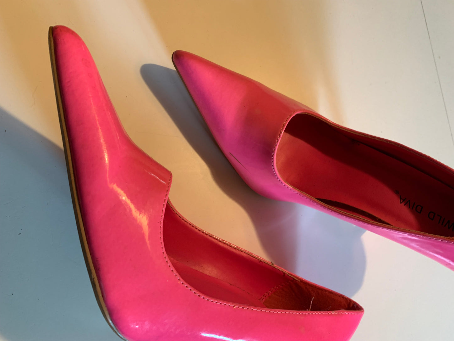 Neon Pink Vinyl Pointed Toe High Heel Shoes circa 2000s