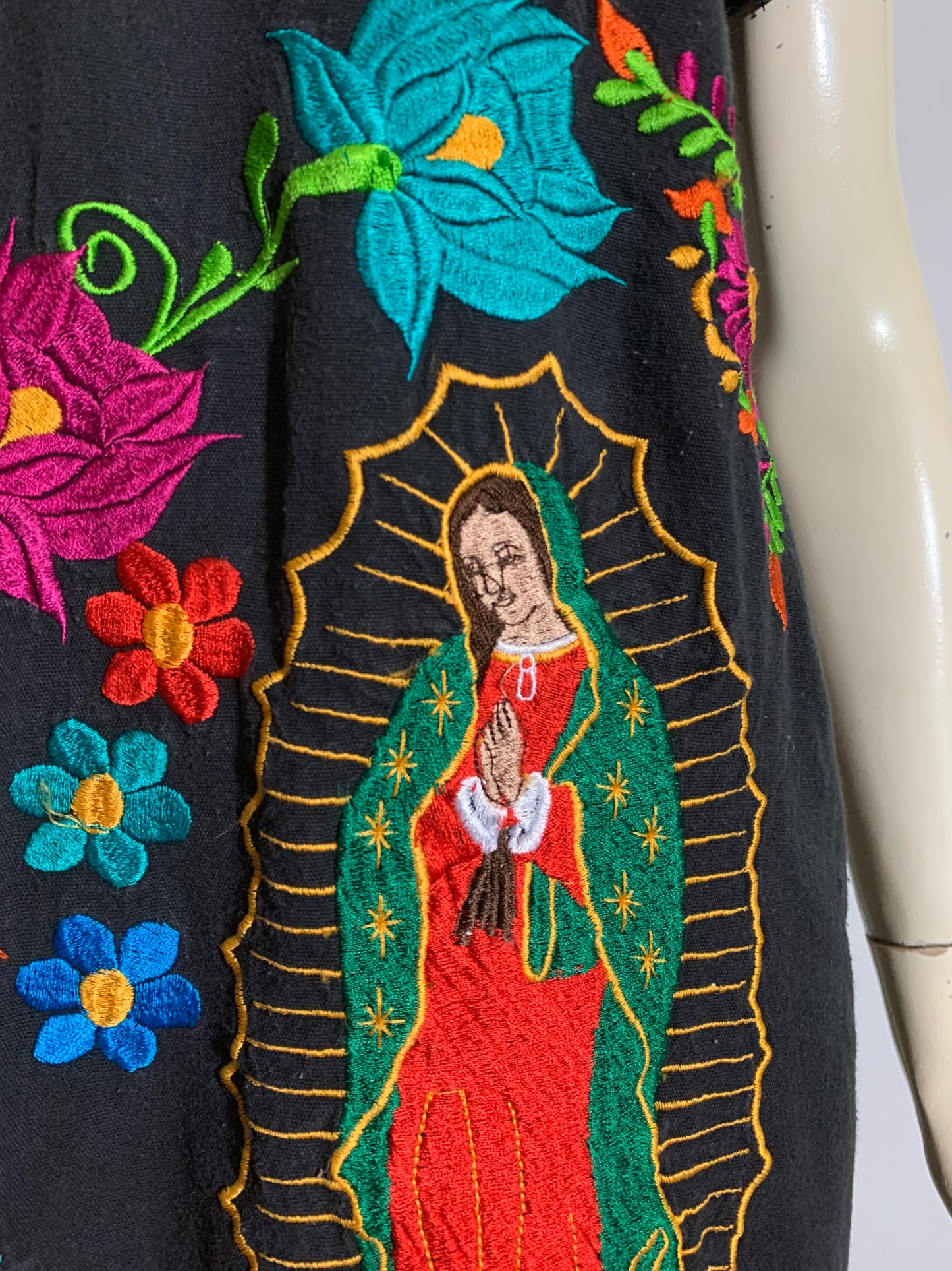 Our Lady of Guadalupe Embroidered Mexican Mini Dress Tunic circa 1970s