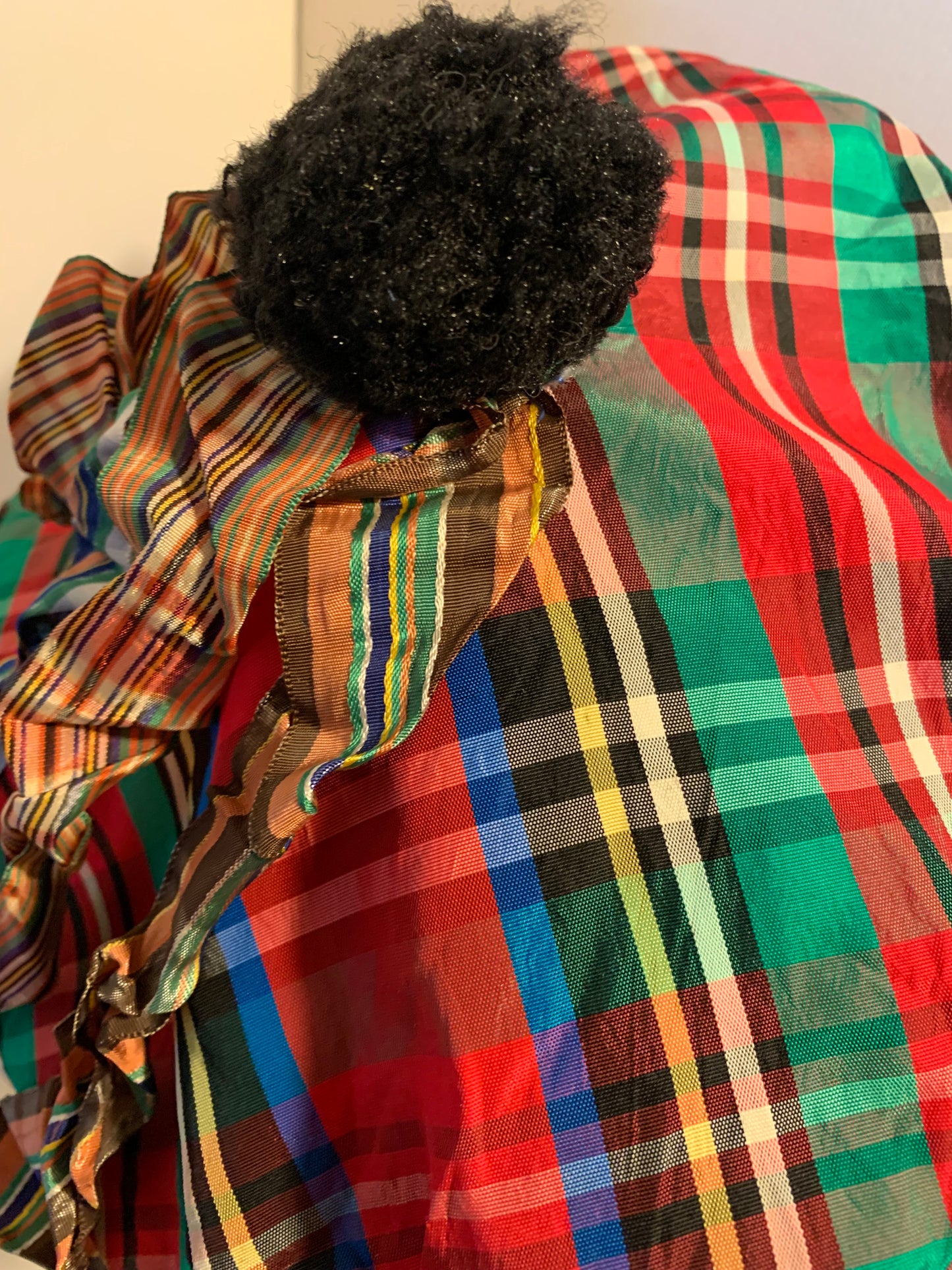 Ol' Sport Reimagined Plaid Taffeta 1940s Hat with Ribbons and Pom Poms