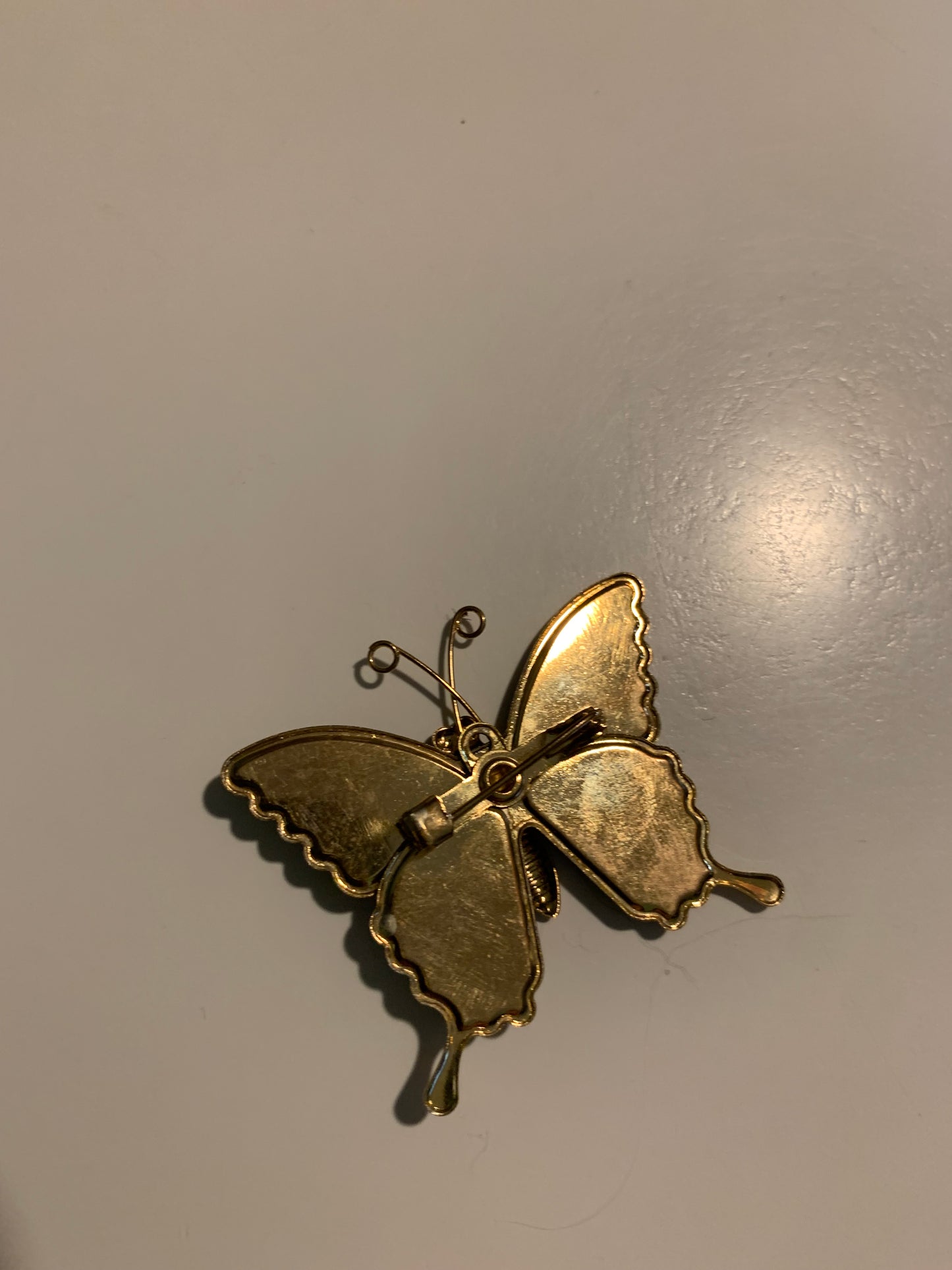 Glittery Enameled Green and Blue Butterfly Brooch circa 1960s
