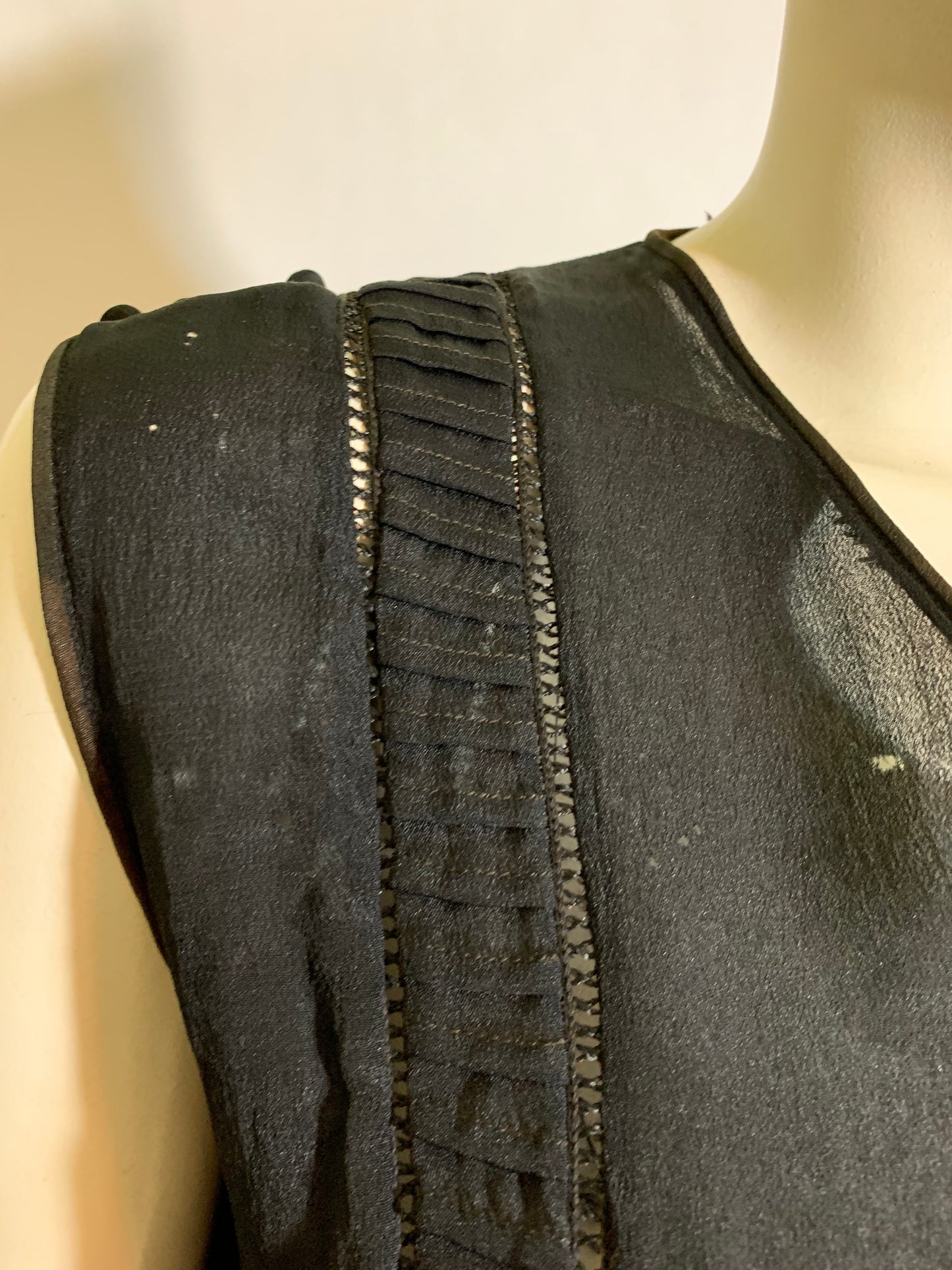 Black Silk Sleeveless Dress with Pin Tucks circa 1920s