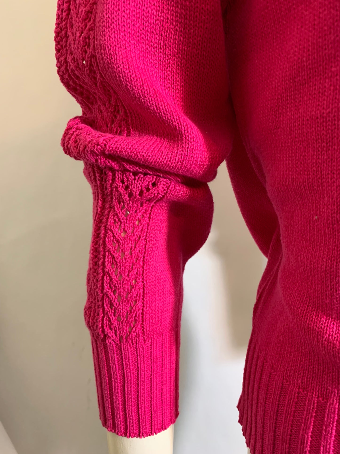 Hot Pink Pointelle Long Sleeved Sweater circa 1970s