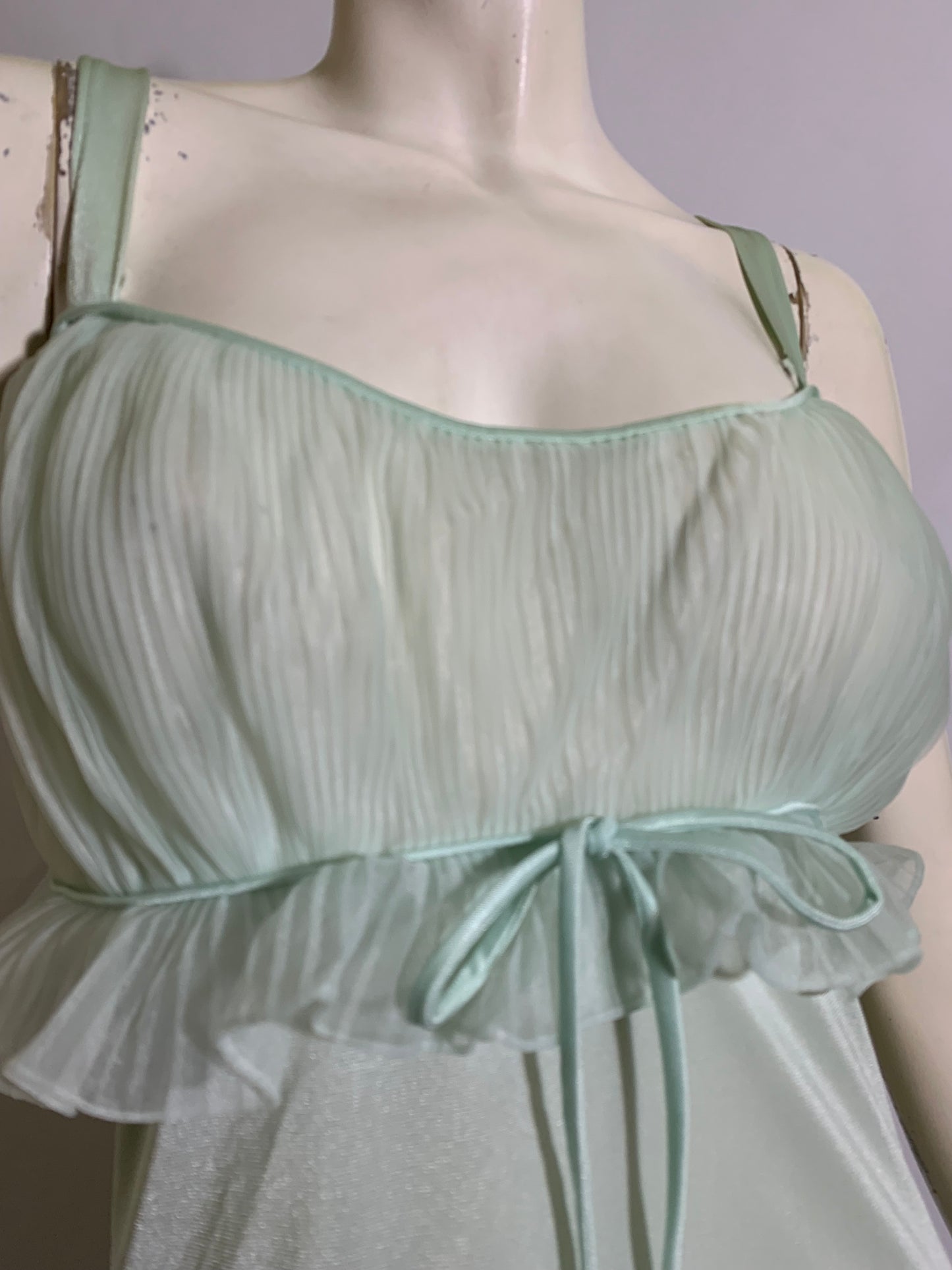 Pleated Bodice Nylon Long Nightgown with Chiffon circa 1960s