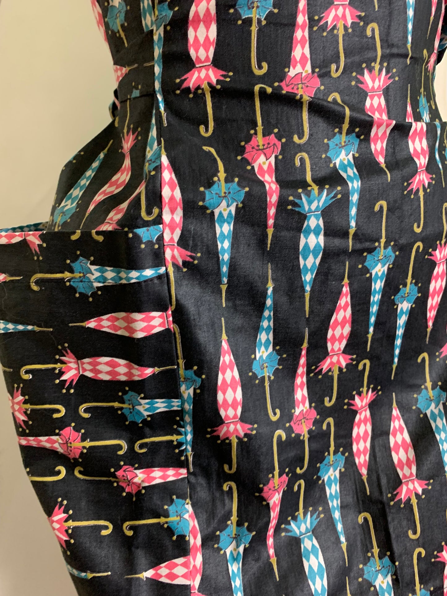Darling Umbrella Print Open Back Smock Waist Tie circa 1960s