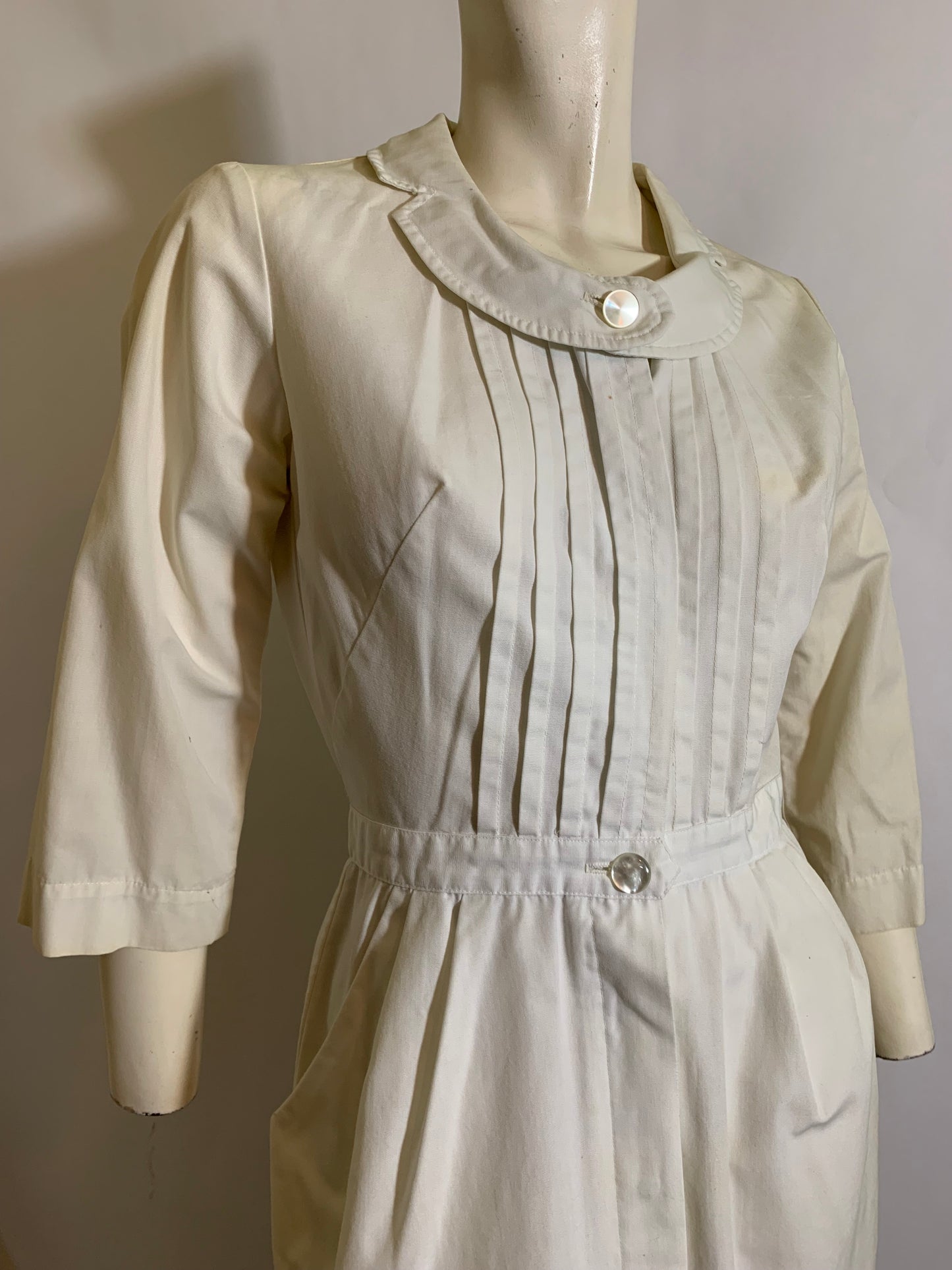 White Poplin Button Front Nurse Uniform circa 1960s
