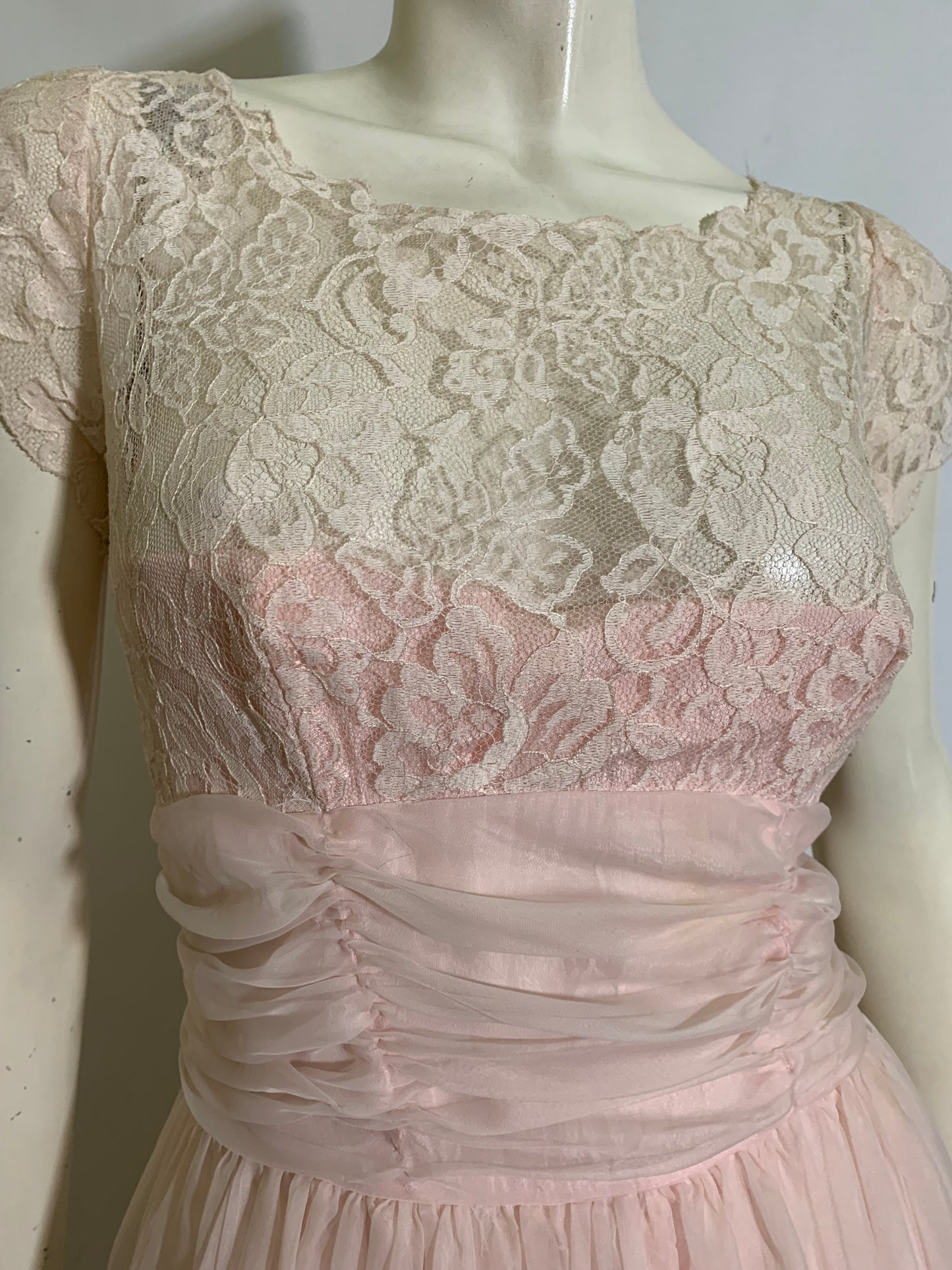 Candy Floss Pink Lace and Chiffon Dress circa 1960s