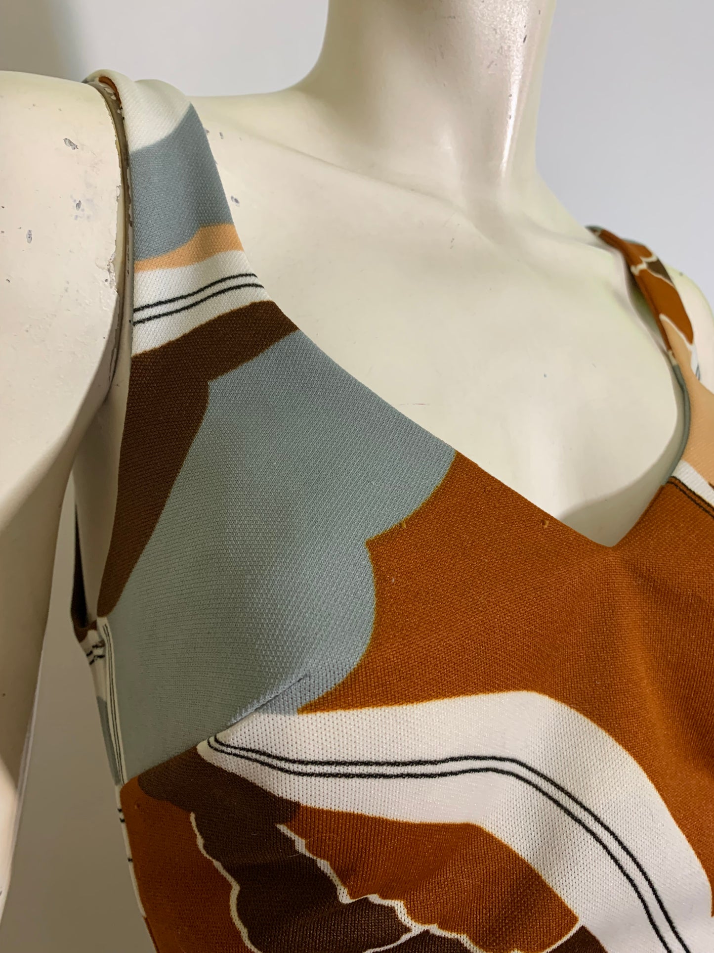 Goldenrod and Brown One Piece Swimsuit Peaked Cups circa 1970s