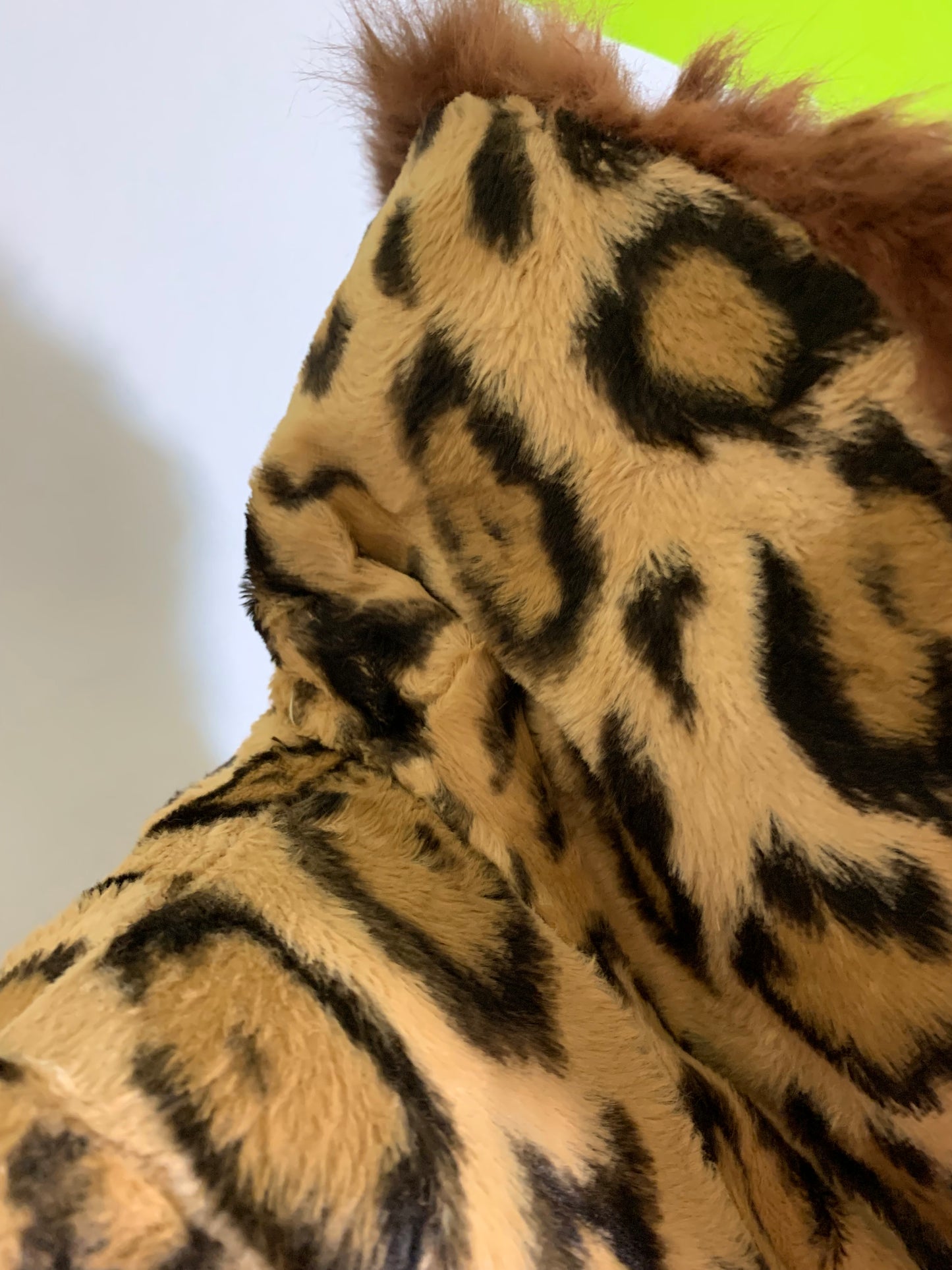 Incredible Leopard Print Faux Fur Nipped Waist Coat Full Skirt Fur Trim circa 1970s