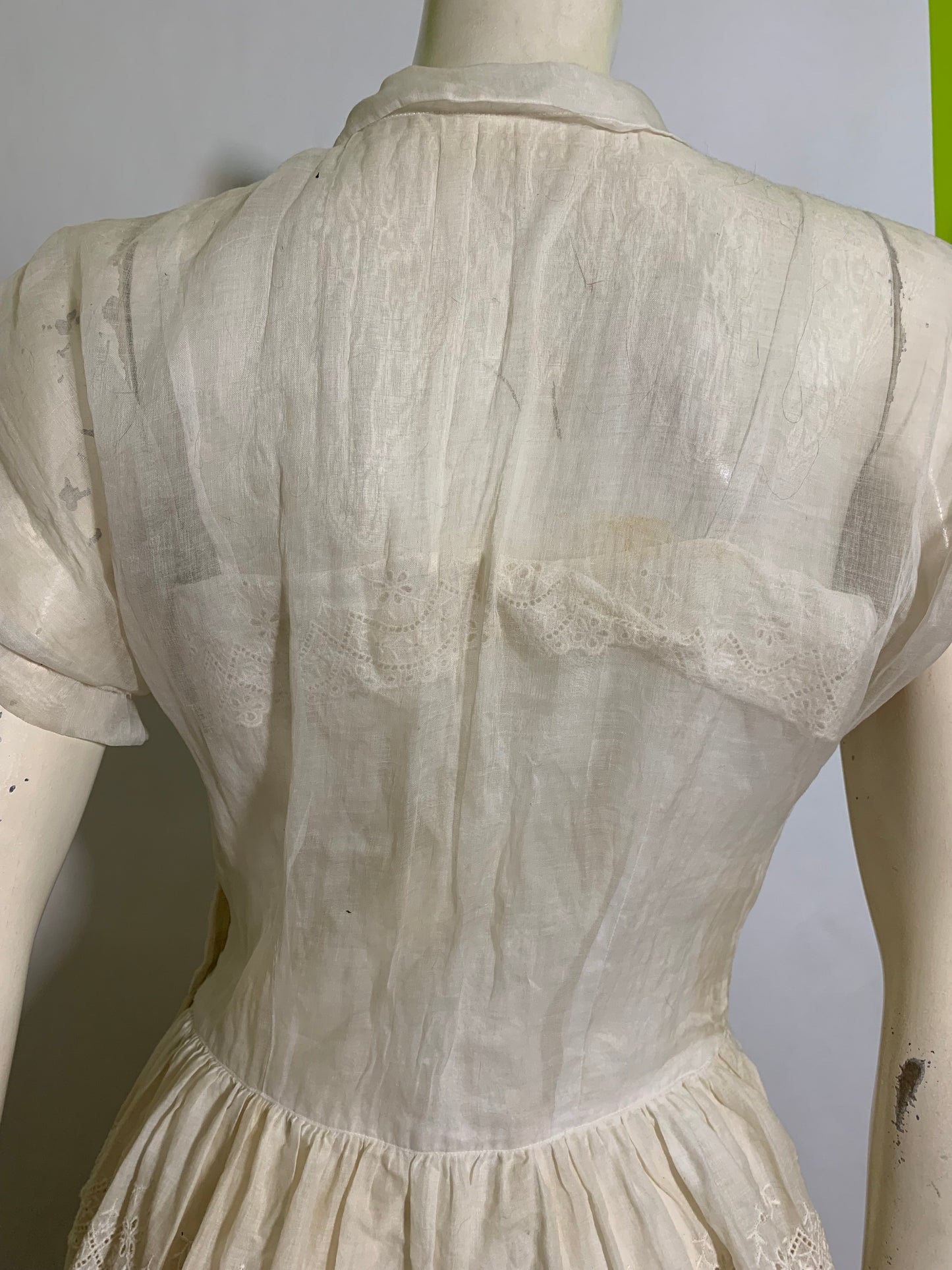 Sheer Off White Party Dress with Faux Pearl Buttons circa 1940s