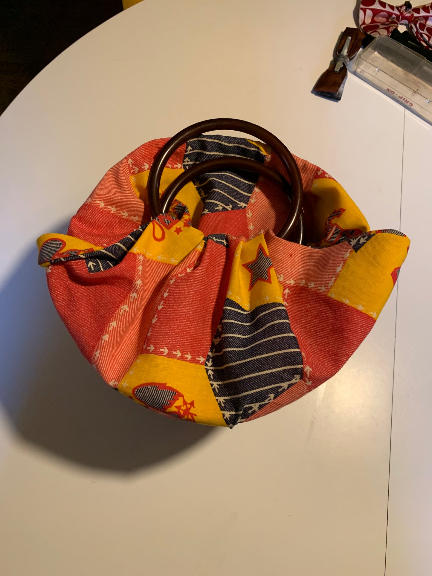 Bicentennial Novelty Print Sewing Basket Bag Liberty Bell Eagles circa 1970s