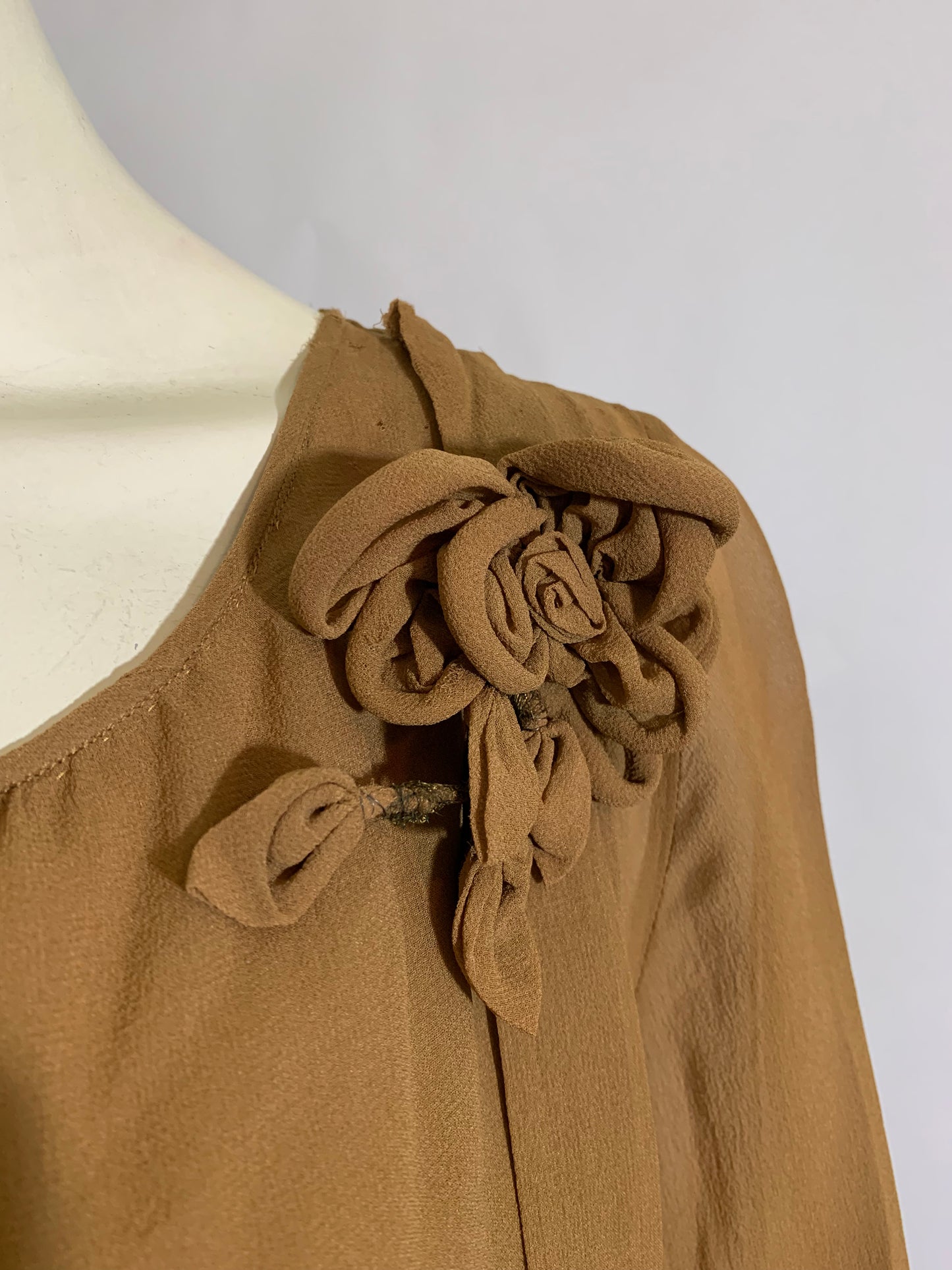 Cinnamon Silk Blouson Dropped Waist Beaded Dress circa 1920s