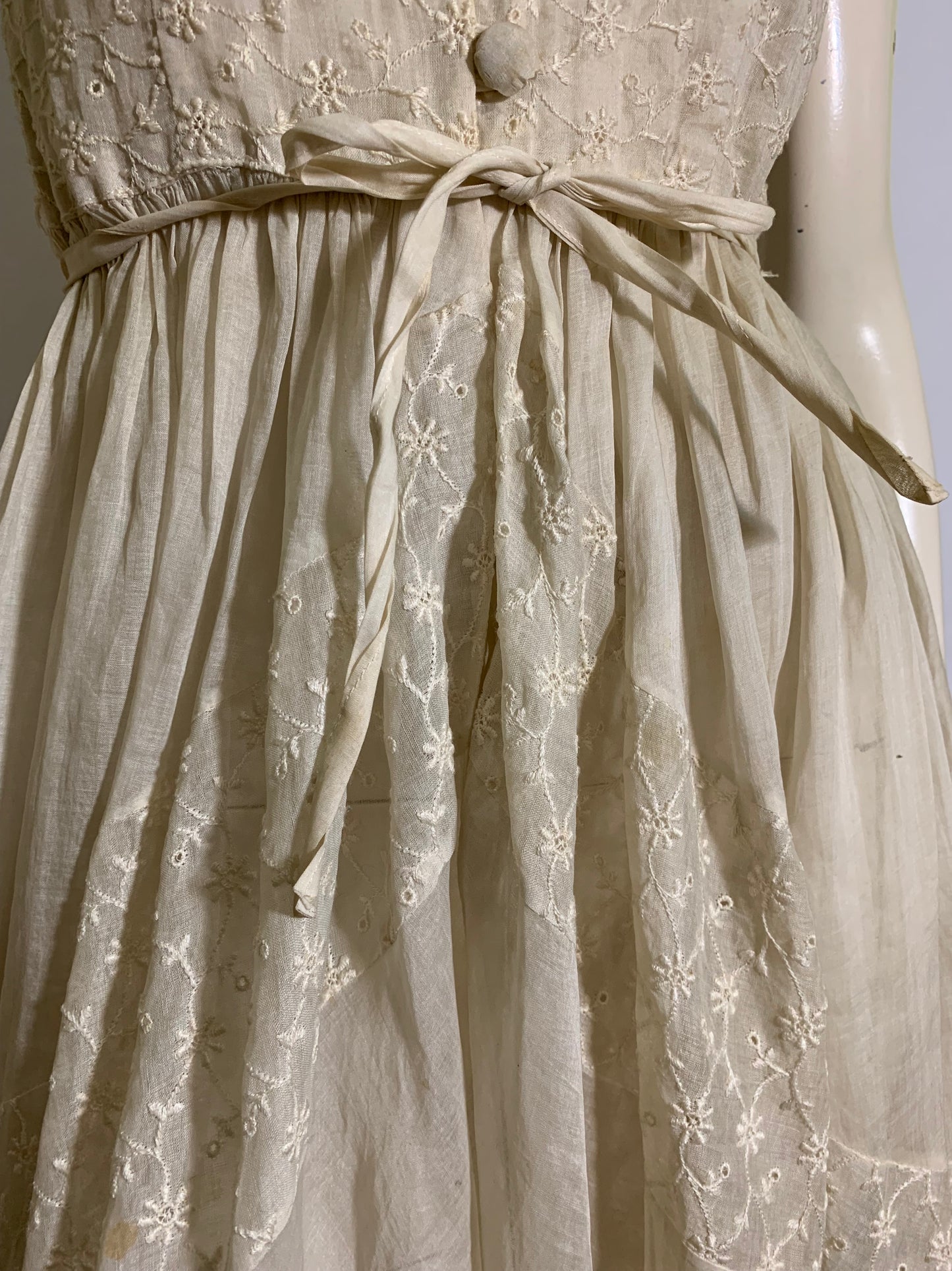Sheer Embroidered Off White Dress circa 1940s