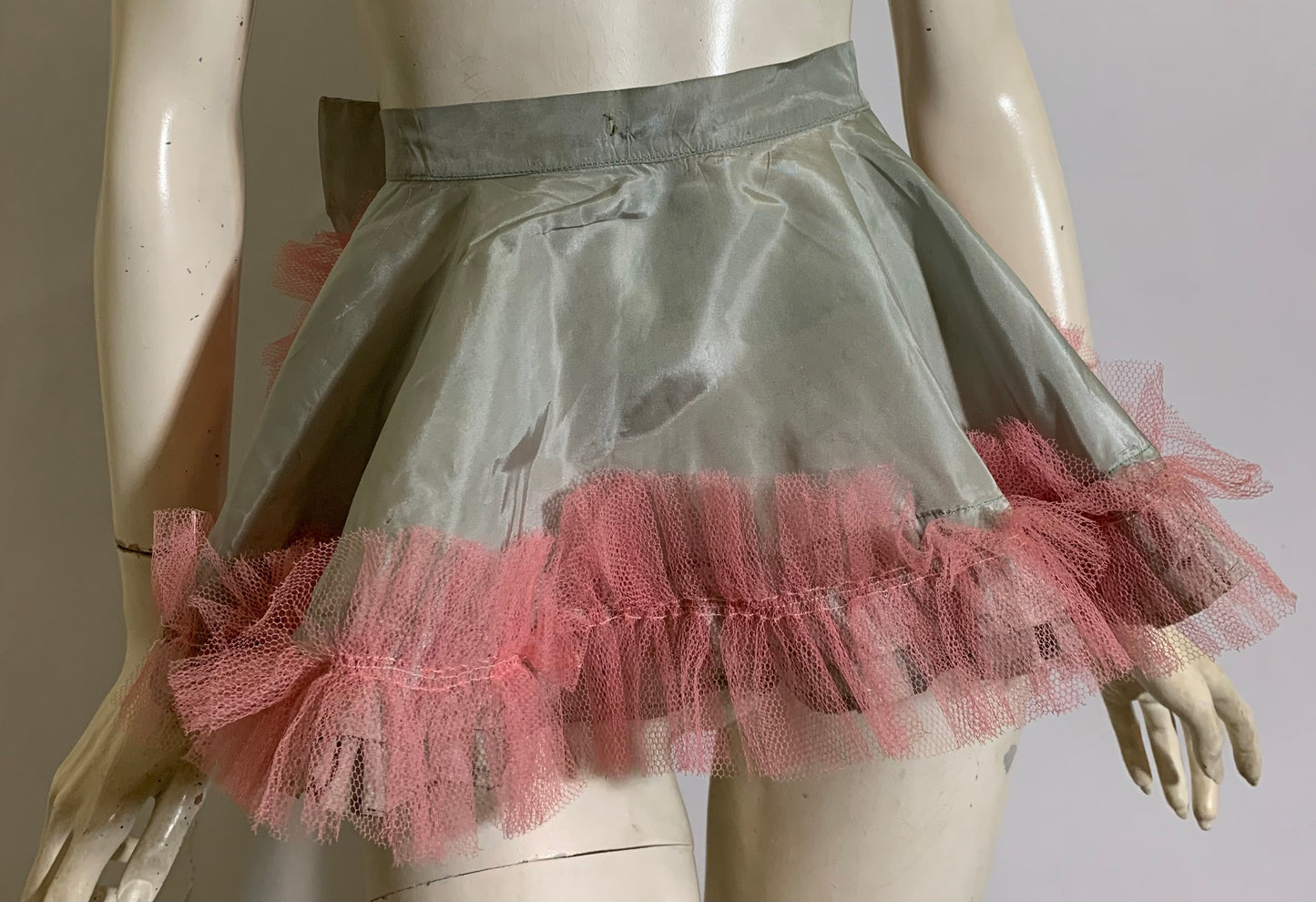 Soft Grey Taffeta Stage Wear Overkirt with Bow and Pink Tulle circa 1940s