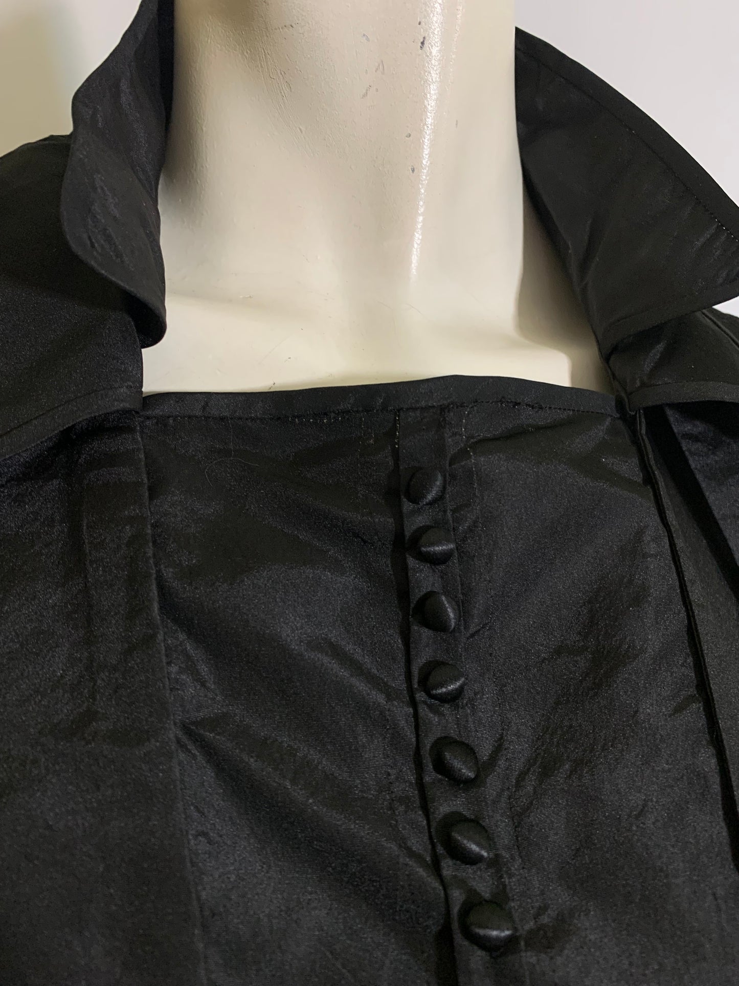 Button Trimmed Black Weighted Silk Dress circa 1920s L