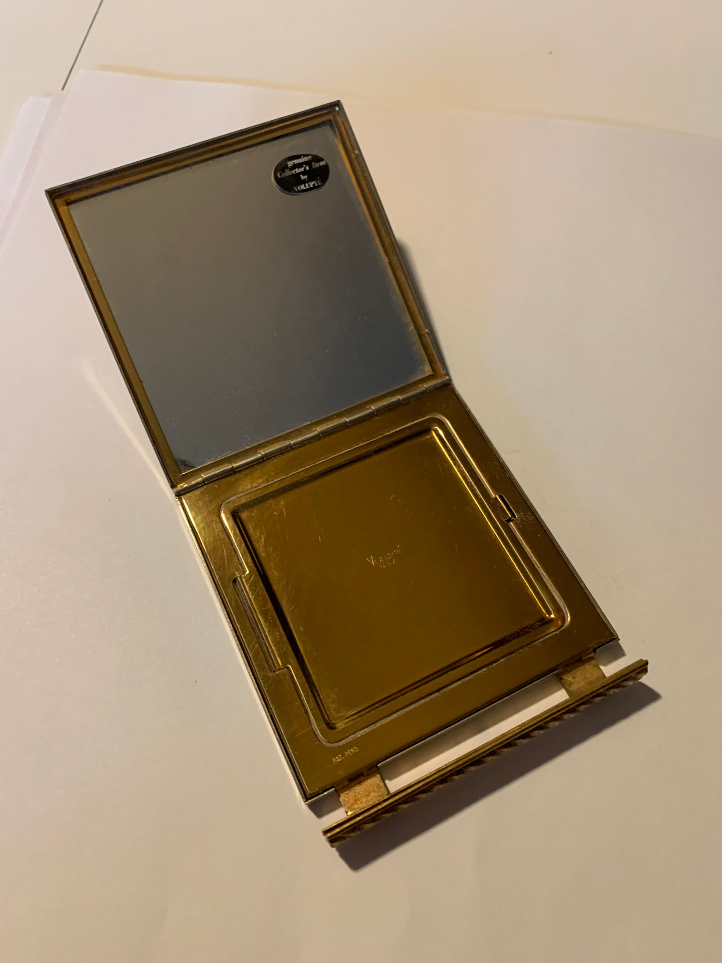 Gold Tone Chevron Textured Volupte Compact Cosmetic Case circa 1940s