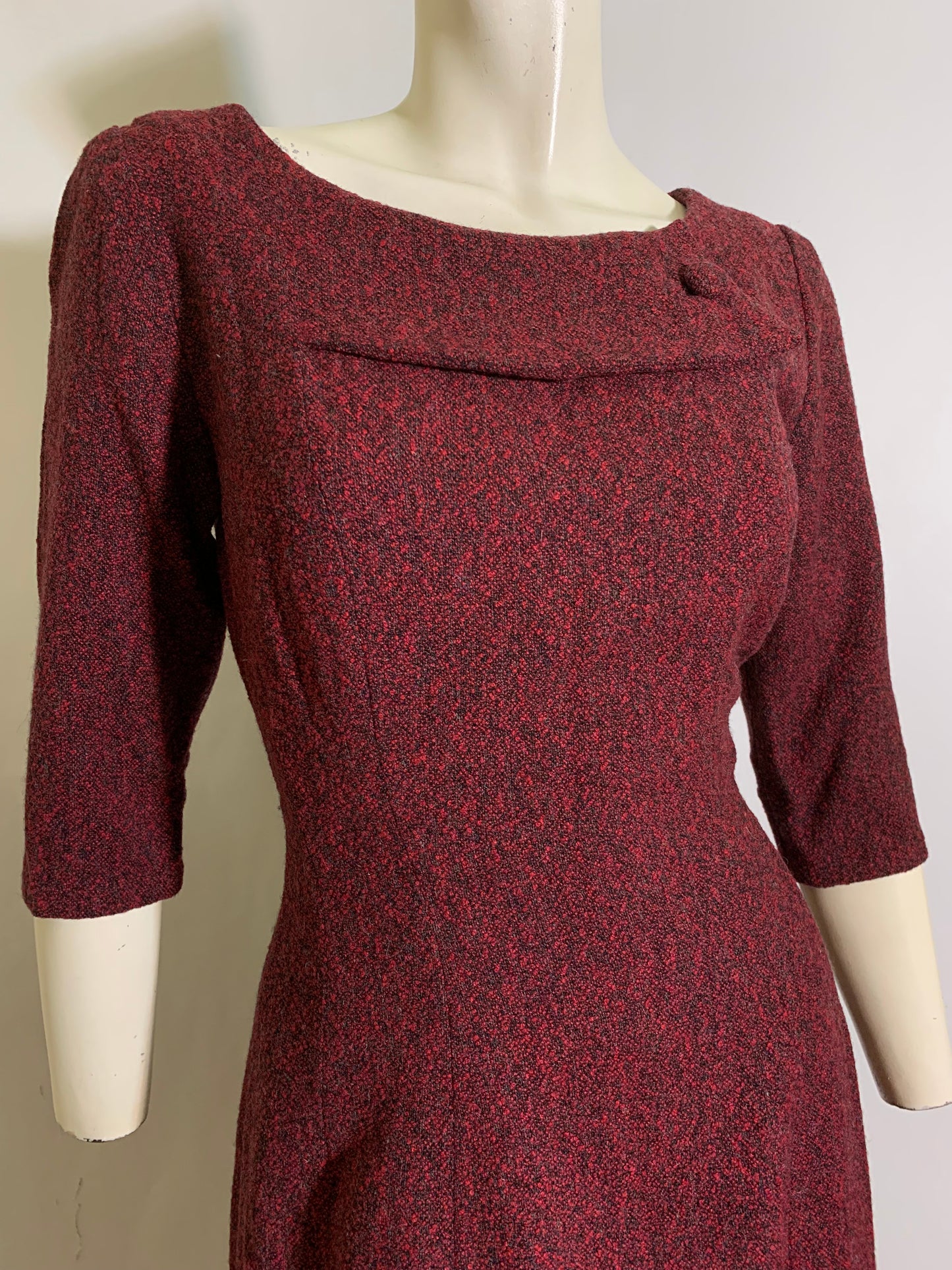 Red and Black Flecked Wool Dress circa 1950s