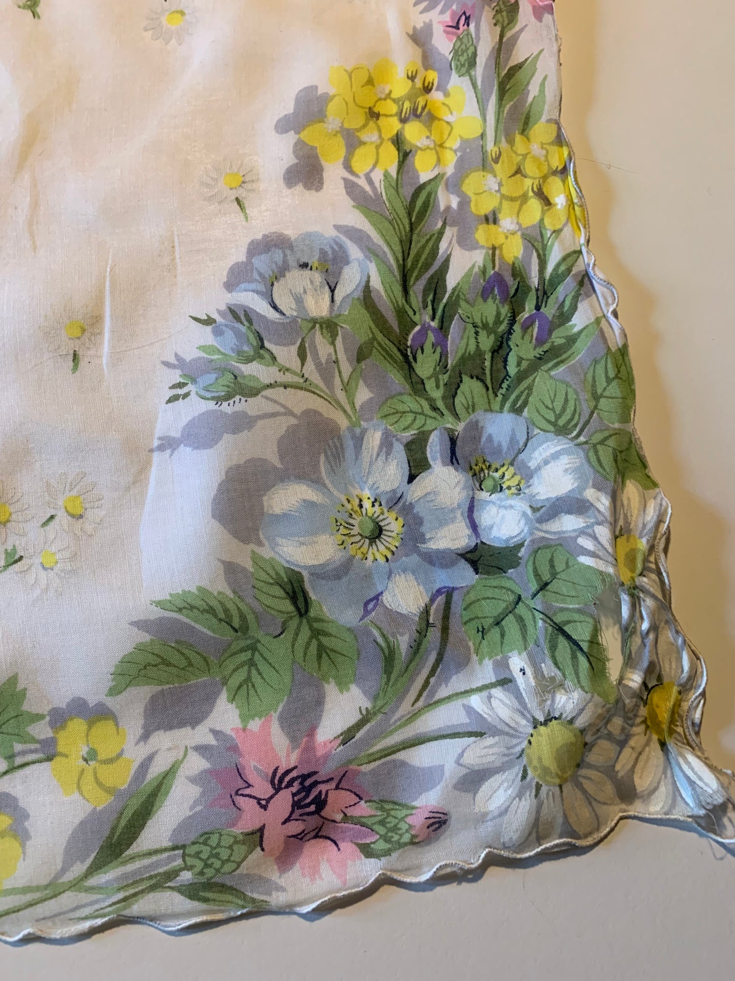 Butterly and Flower Print Handkerchief circa 1960s