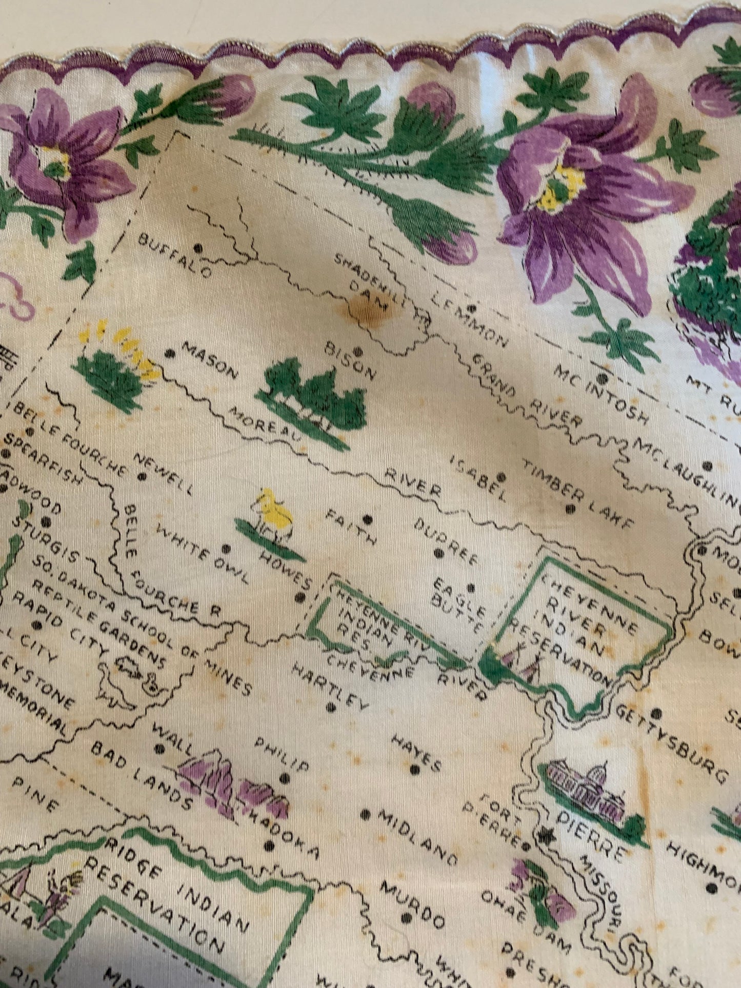 South Dakota Souvenir Cotton Handkerchief circa 1950s
