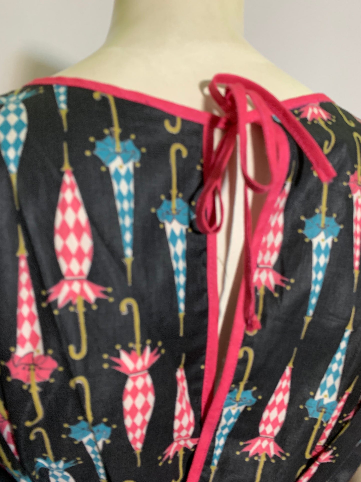 Darling Umbrella Print Open Back Smock Waist Tie circa 1960s