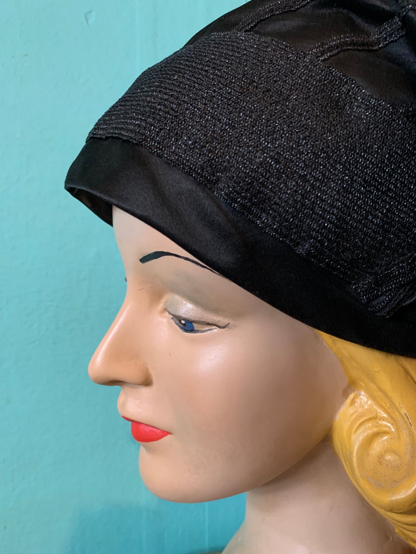 Black Silk and Horsehair Braid Folded Back Cloche Hat circa 1920s