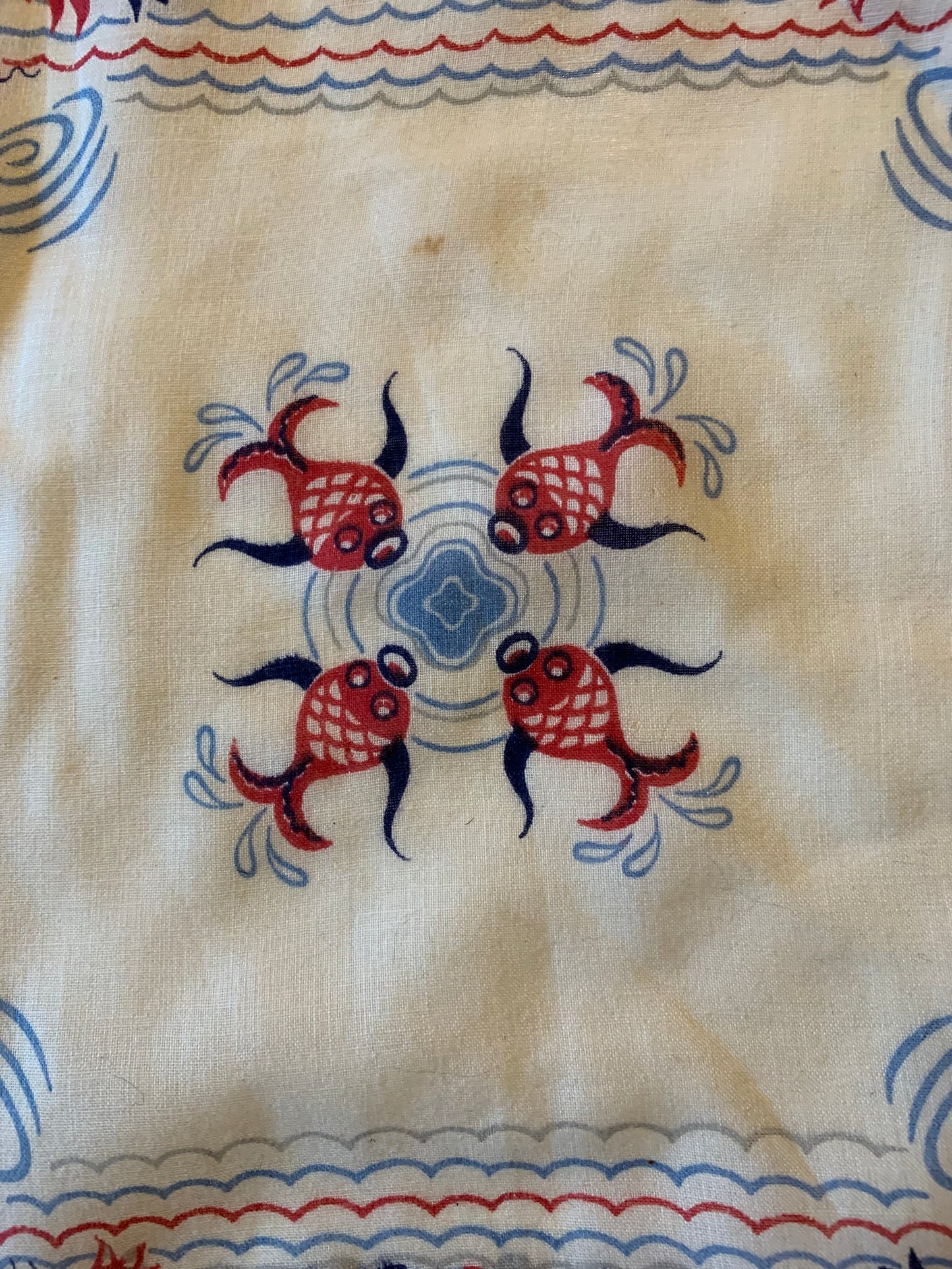 Tropical Fish Print Voice Cotton Handkerchief circa 1940s