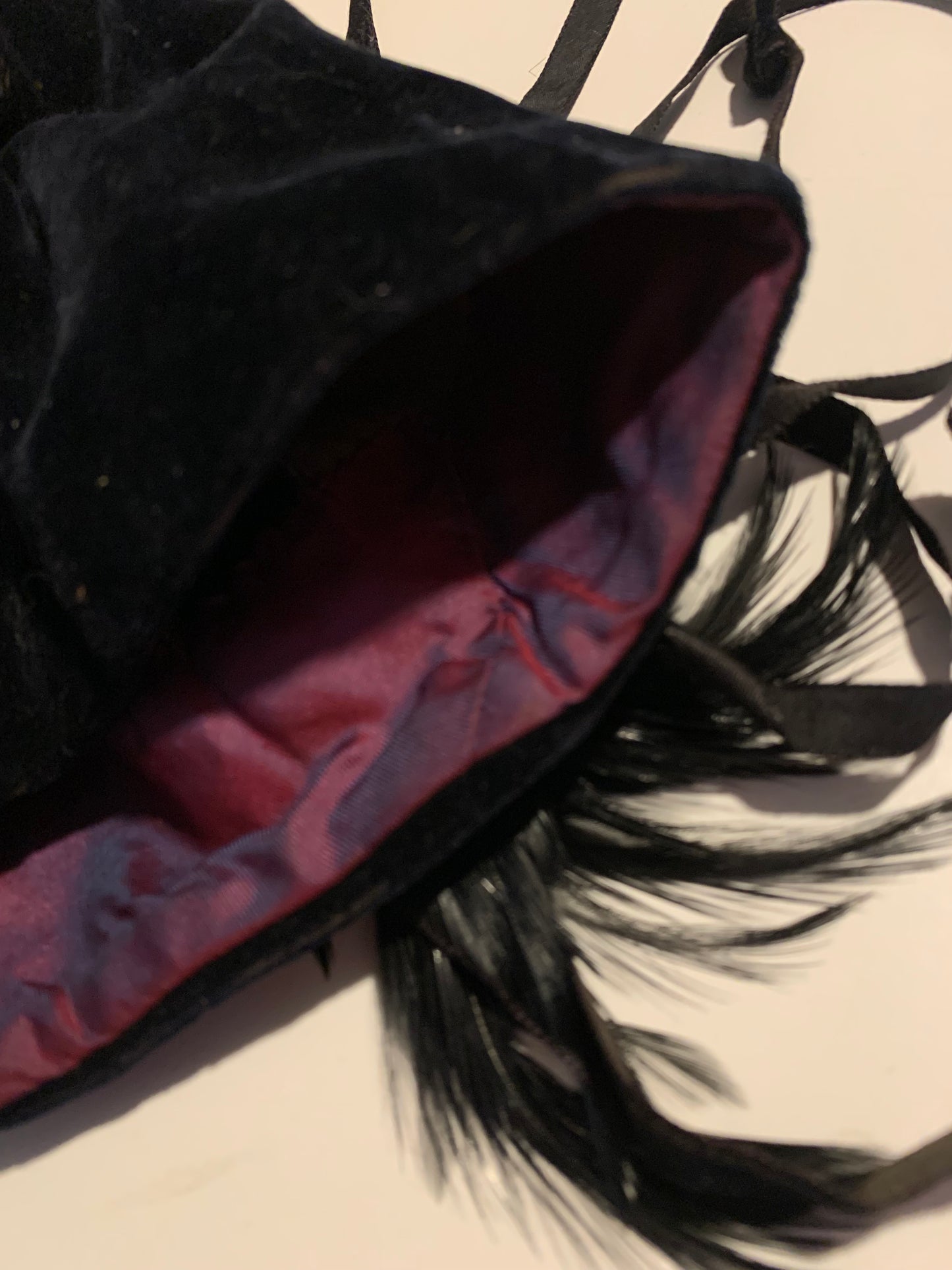 In Dulce Decorum Reimagined Gothic Edwardian Black Velvet Wrist Cuff with Feathers and Buckle