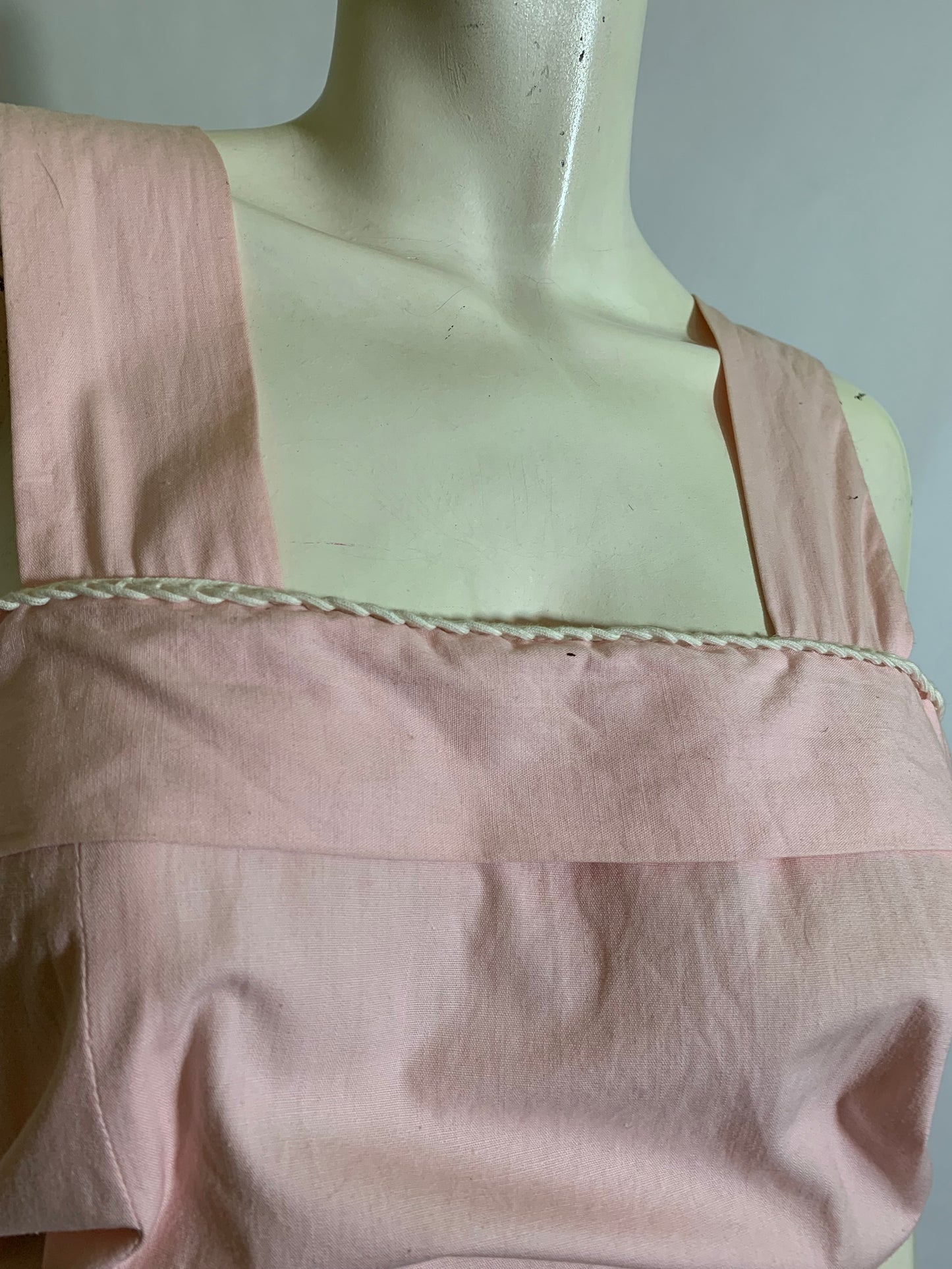 Sweet Pink Cotton Maternity Sun Dress Adjustable Waist circa 1940s