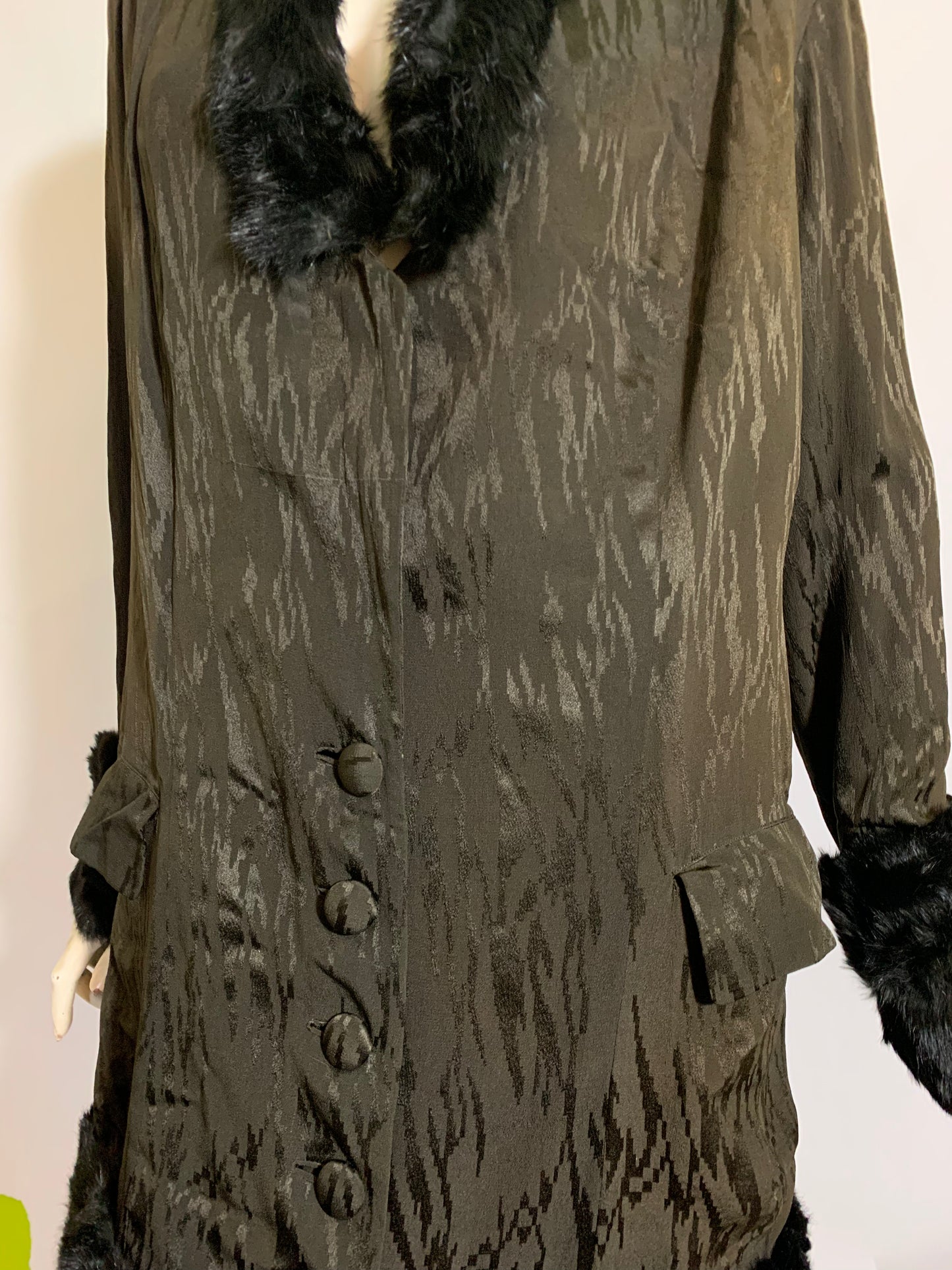 Fur Trimmed Flame Textured Silk Jacket and Skirt in Rich Deep Brown circa 1910s