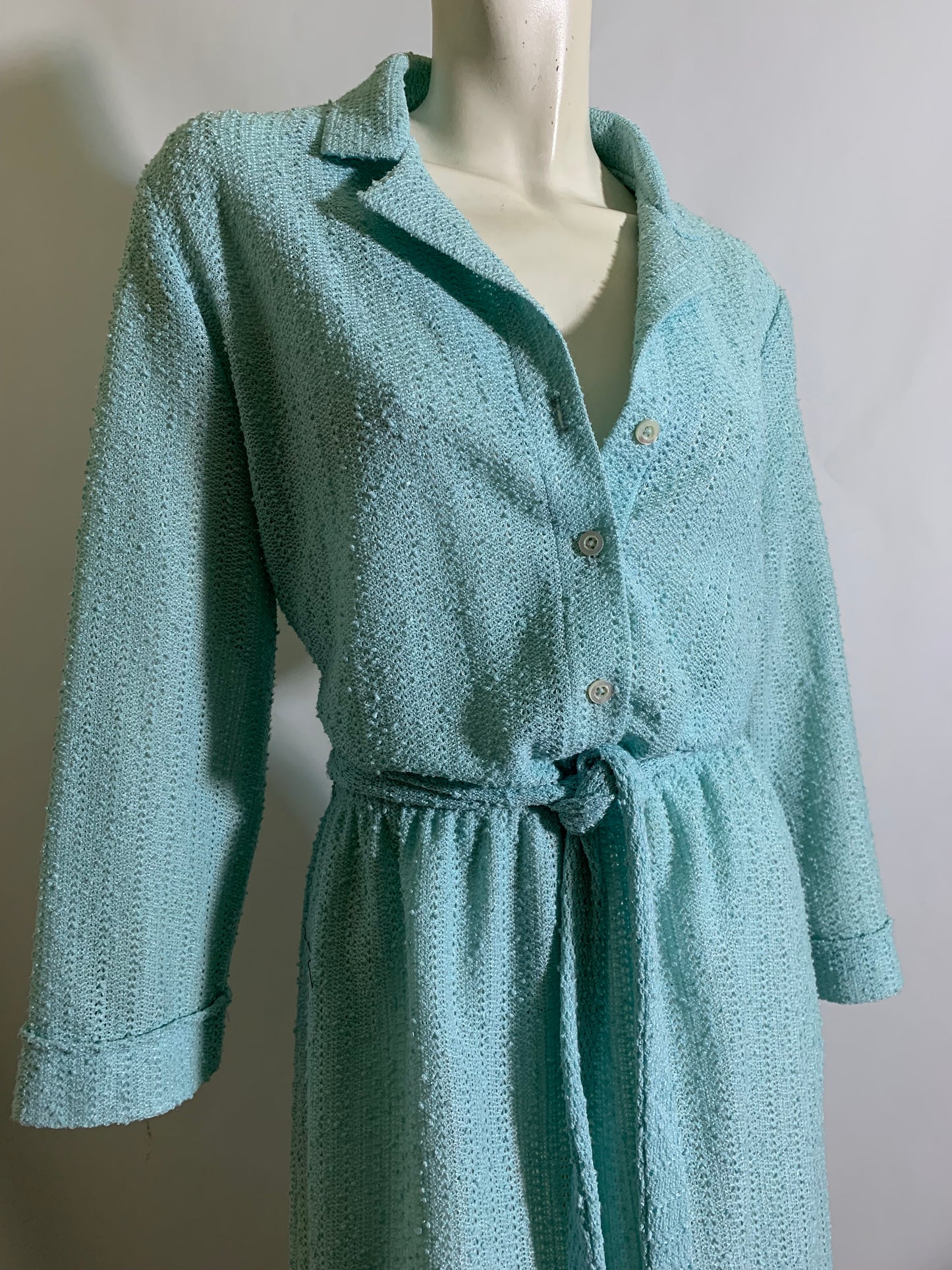 Carolina Blue Textured Knit Blouson Bodice Dress circa 1970s