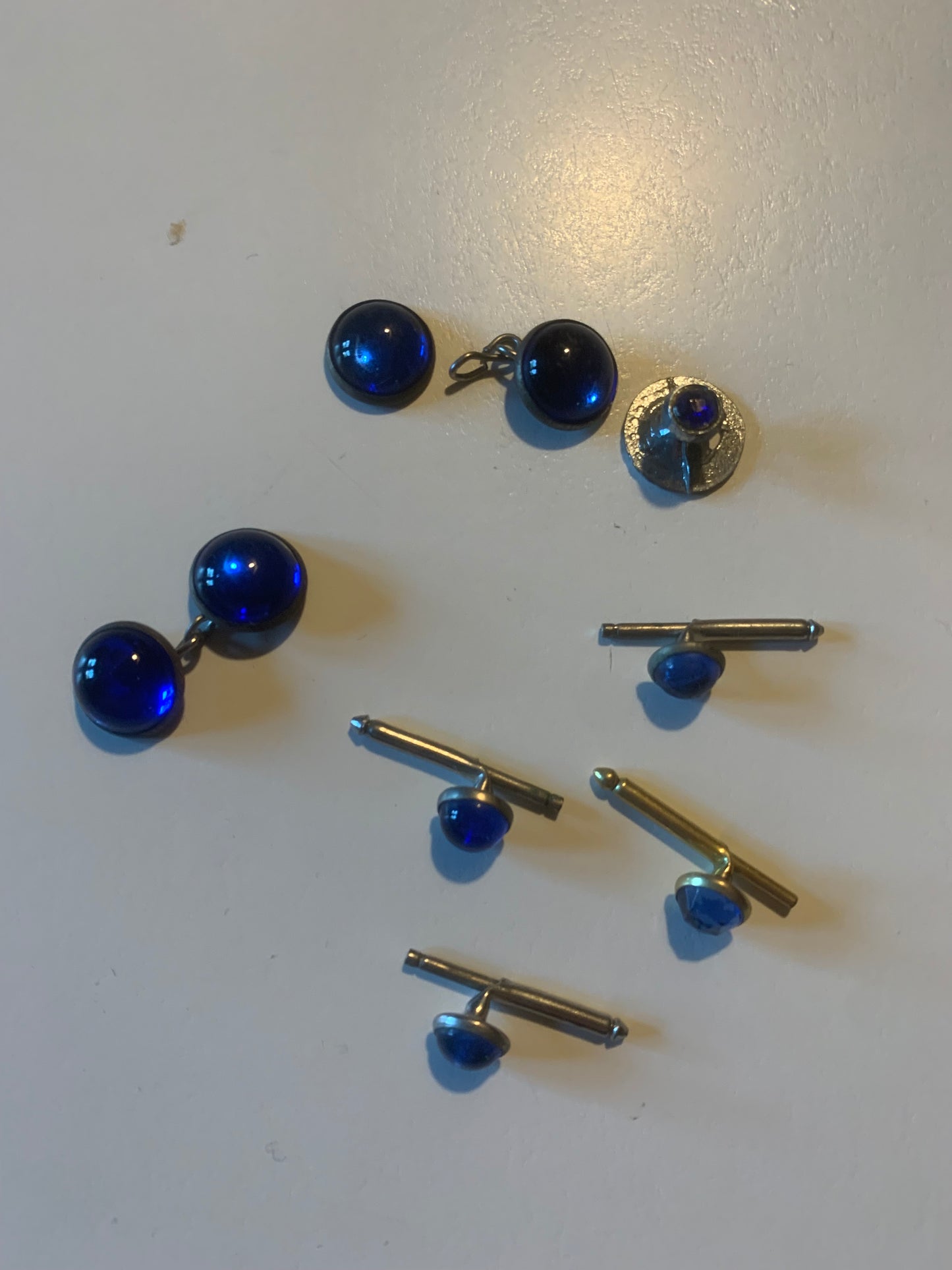 Blue Czech Glass Cufflinks & Shirt Studes circa 1930s
