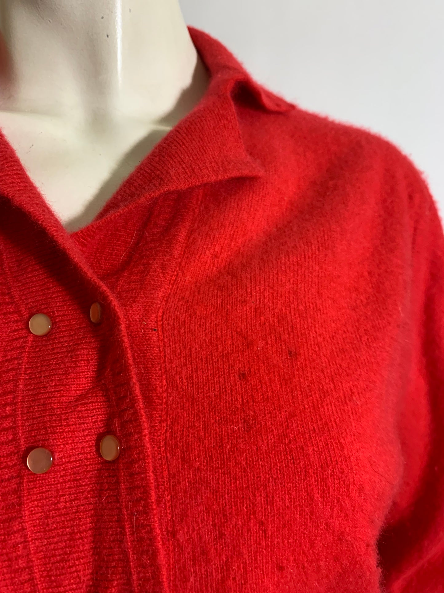 RESERVED Melon Red Wool Fur Blend Collared Sweater circa 1960s