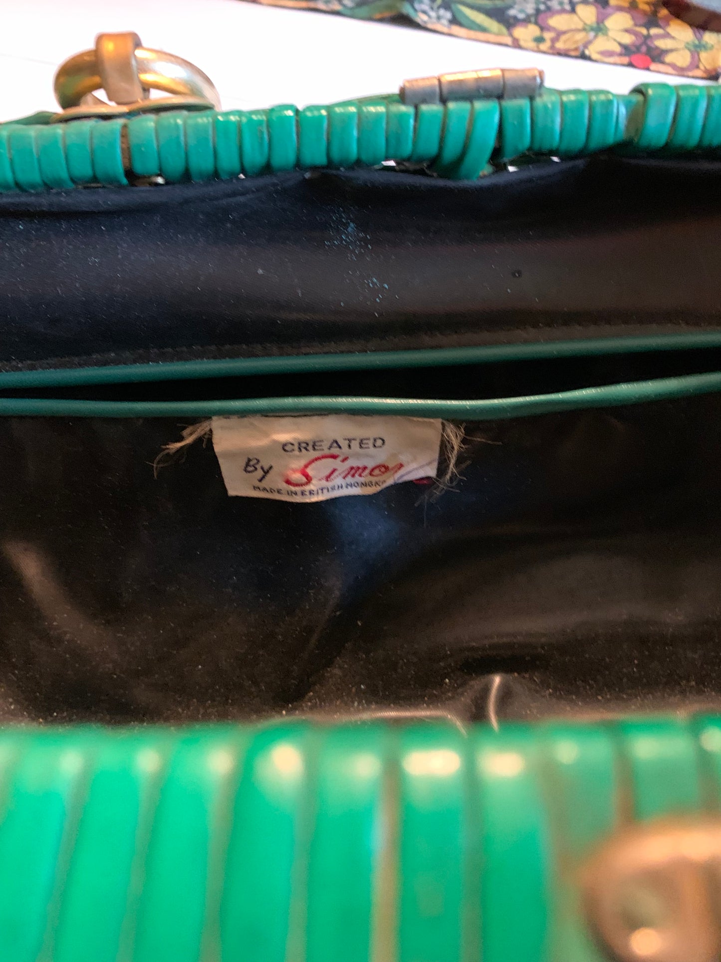 Fresh Green Painted Wicker Handbag Metal Handles Kiss Lock circa 1960s