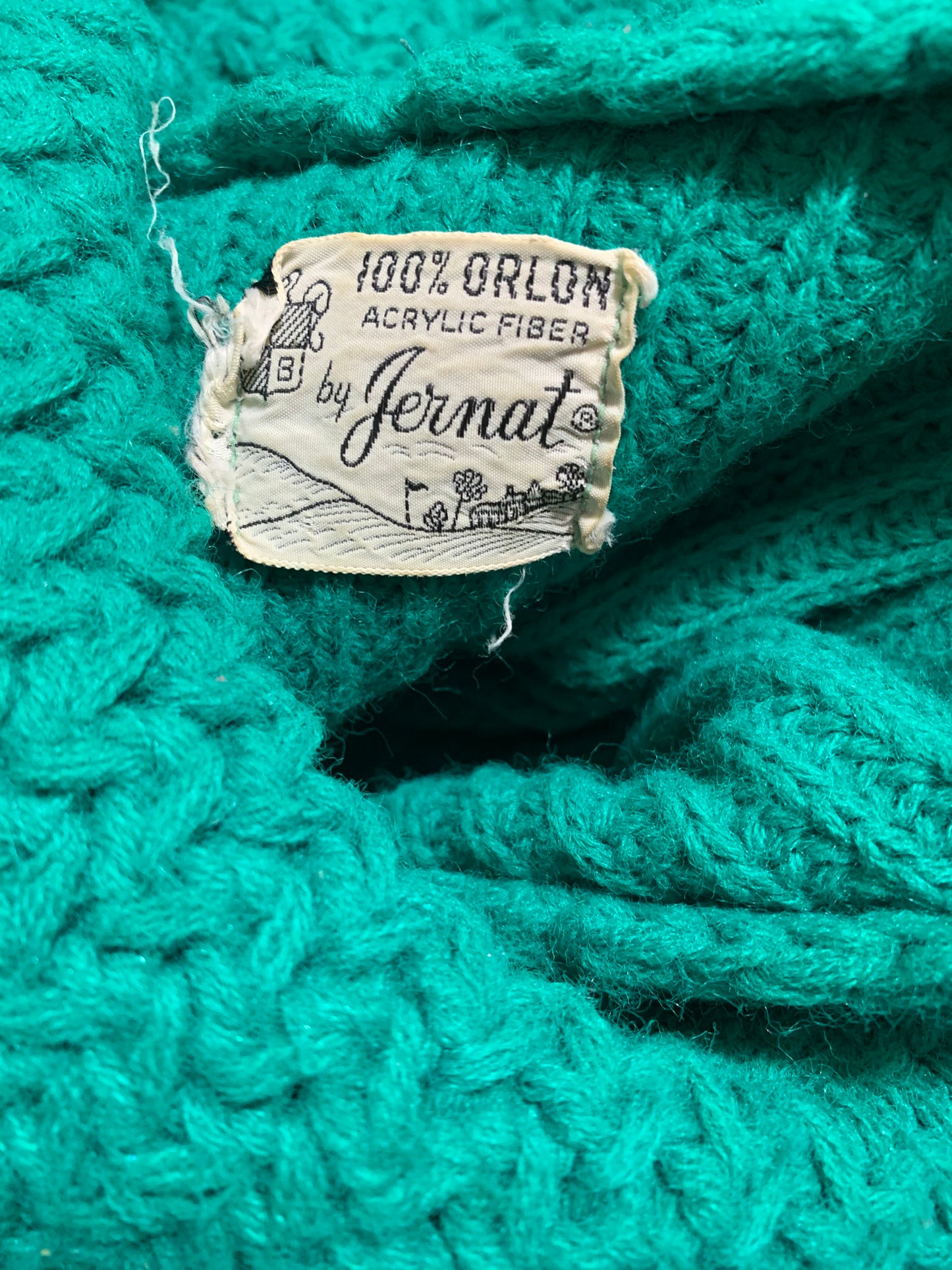 Teal Green Cropped Sweater with Folded Collar circa 1960s