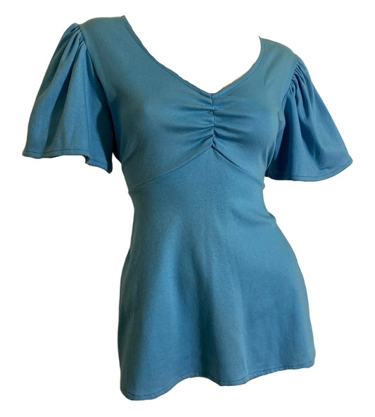 Sky Blue Flutter Sleeve Babydoll Knit Top circa 1970s